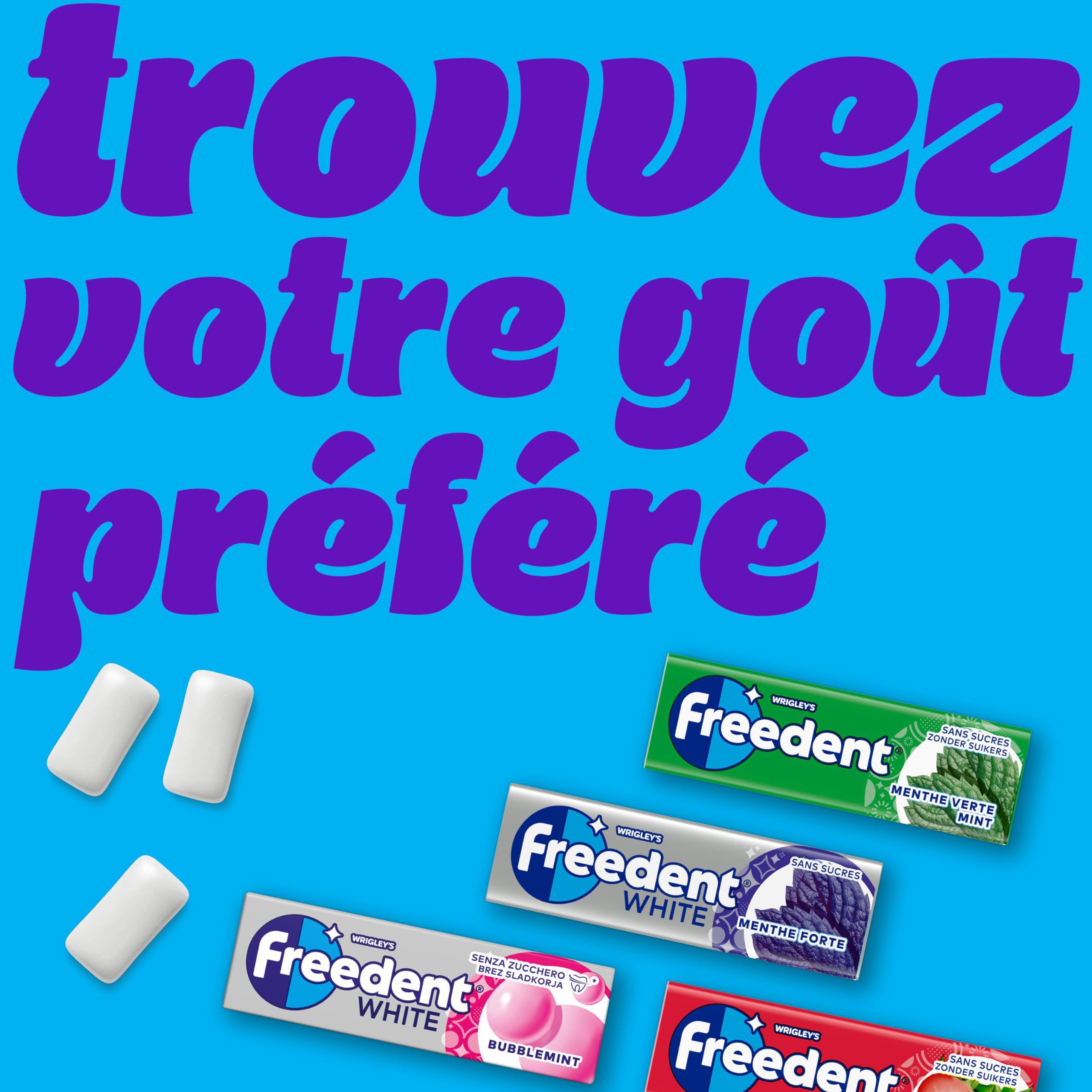 FREEDENT Chewing Gum Sans Sucre Goût Menthe Givrée 5 Paquets 70g