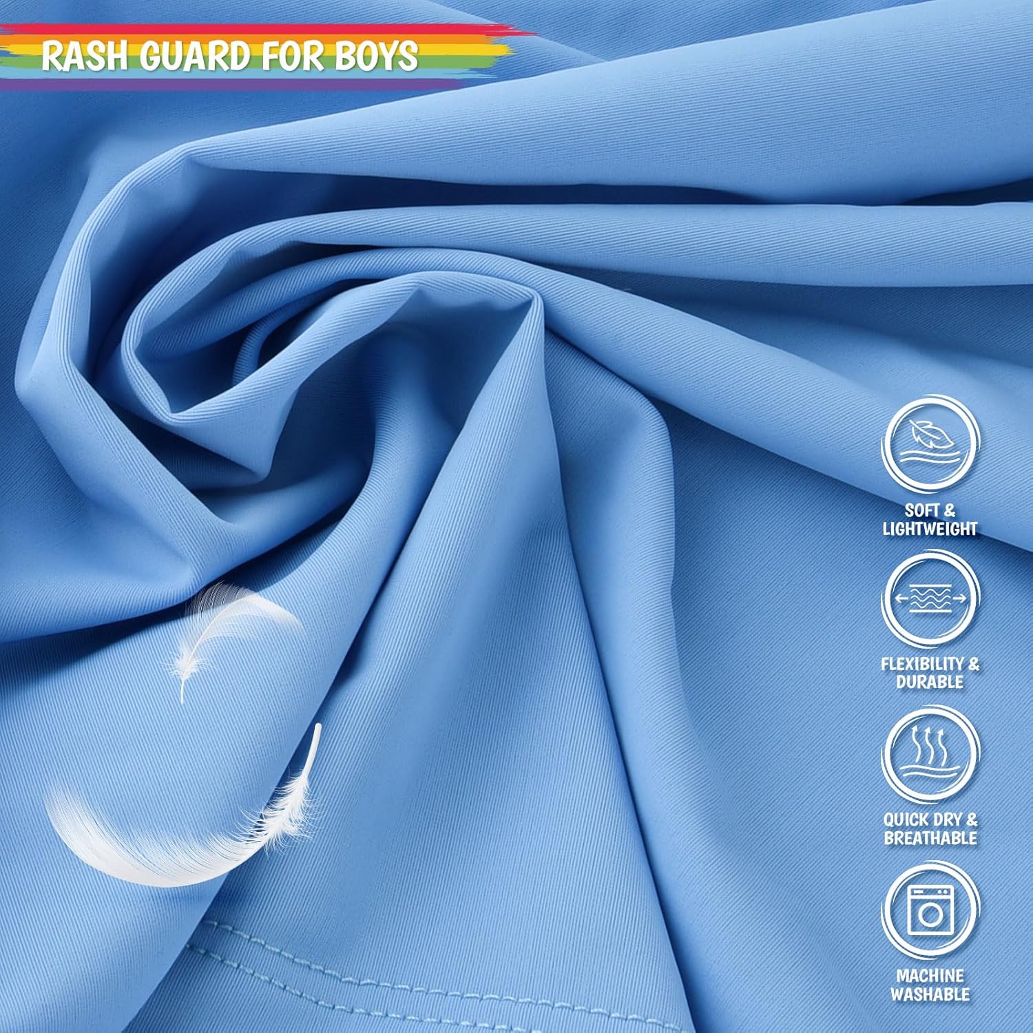 Boys Rash Guard Short Sleeve UPF 50+ Sun Protection Swim Shirt Rashguard Fishing Surf Quick Dry Cool Beach Clothes for Toddler Youth Kids Cream Blue Size 6 - Image 4