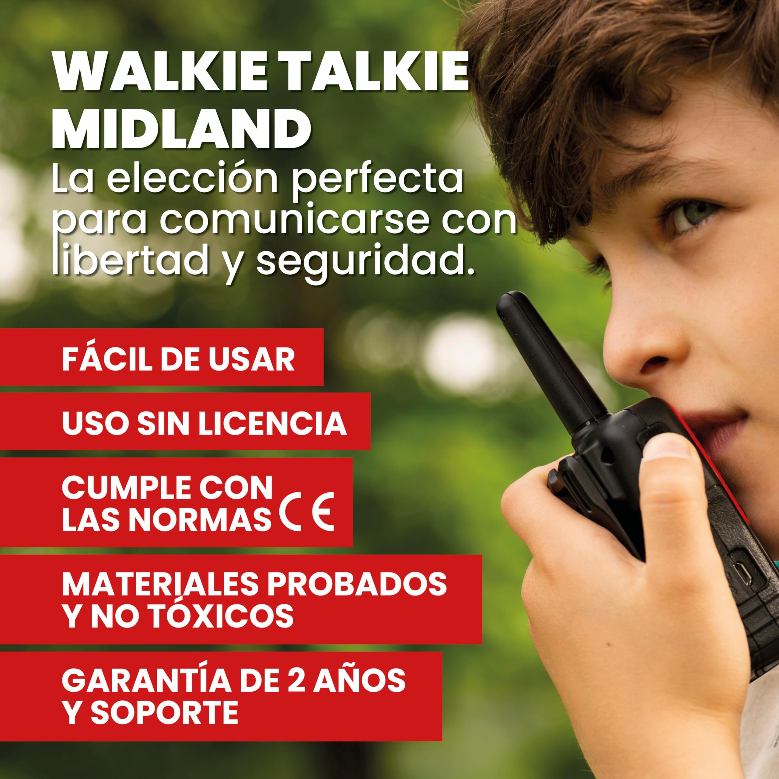 Midland - Walkie Talkie Profesional XT10, 2 Radioaficionados de Nivel Inicial para Trekking, Caza y Outdoor, 16 Canales PMR446 sin Licencia, Alcance 4Km, 38 Tonos CTCSS, VOX, SCAN, 2 Clips Cinturón