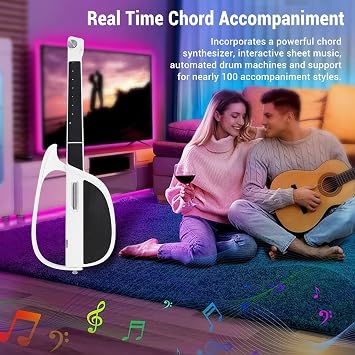 Smart Stringless Electric Guitar, Beginner Guitar Kit, Automatic Playing Chord Accompaniment, Travel Smart Guitarra Starter Bundle Kit with Storage Bag for Beginner (White)