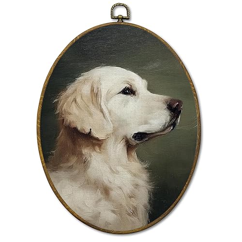 Mcehtle Vintage White Golden Retriever Wall Art Decor, Moody Rustic