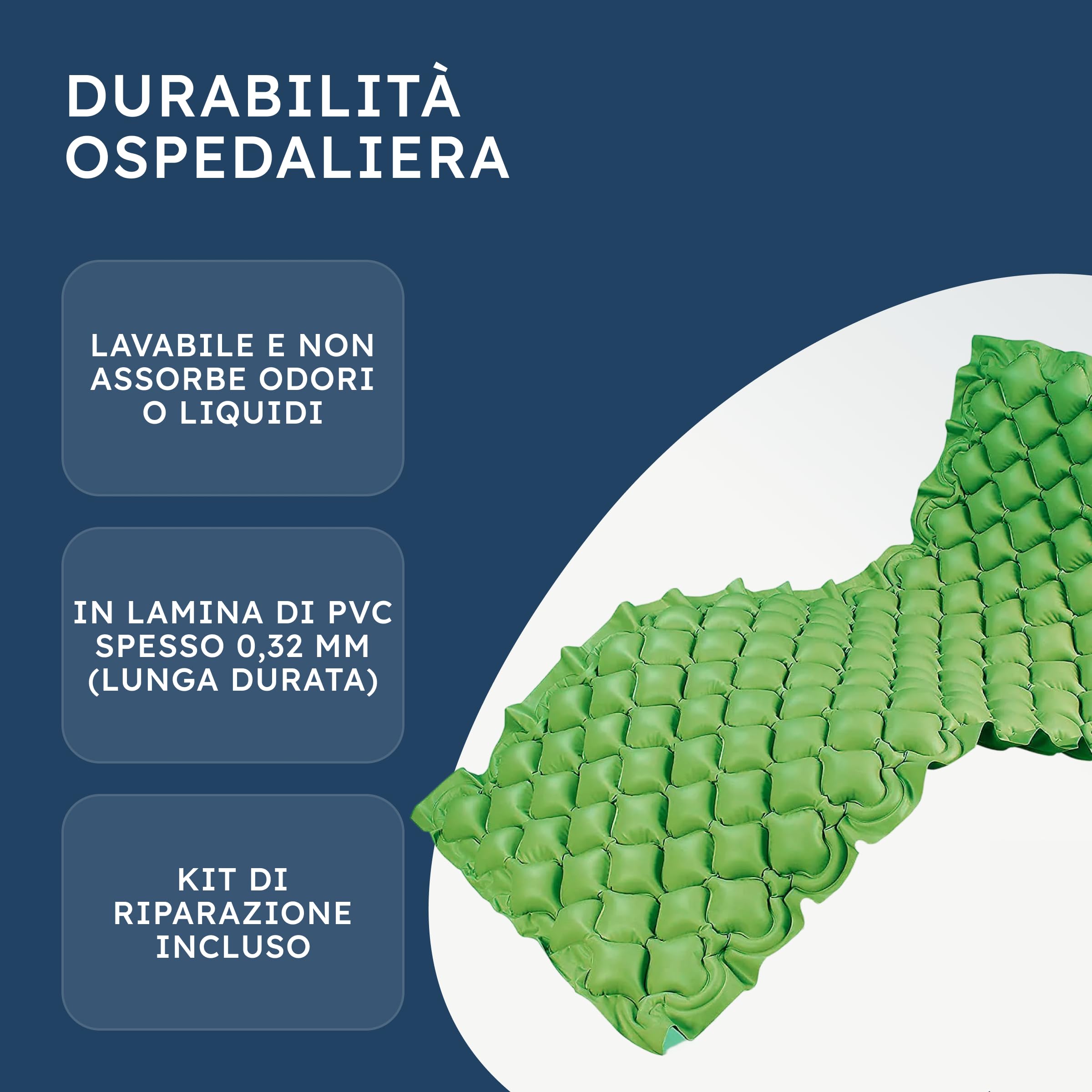 SPES Materasso Antidecubito ad Aria con Compressore Silenzioso - Kit Completo a 130 Celle Alternate per Prevenzione Piaghe - PVC Medico Ignifugo Spesso (0,32mm) e Motore Regolabile (Portata 135kg)
