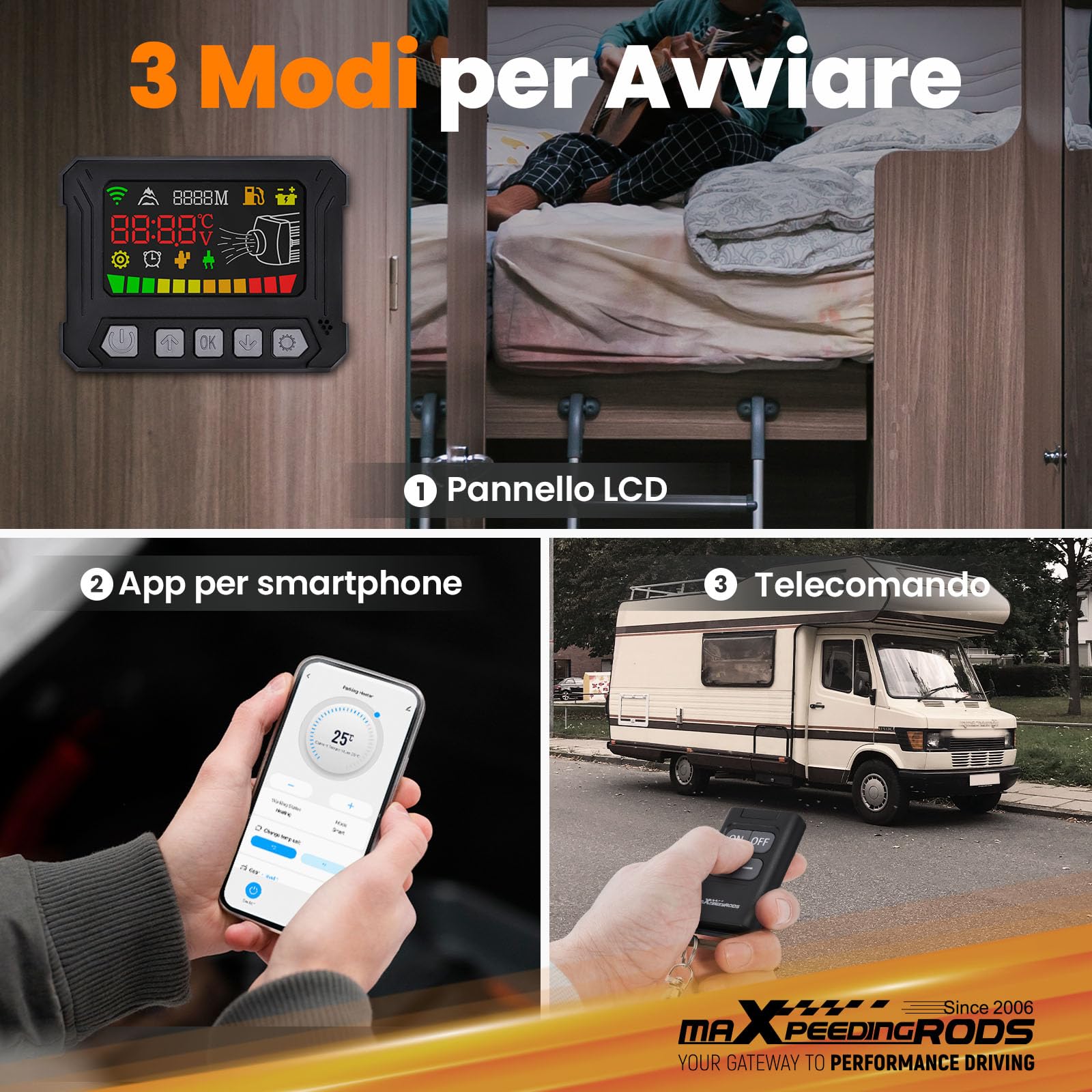 maXpeedingrods Riscaldatore a Gasolio 5KW 12V, Riscaldatore Diesel Funzionamento Silenzioso, Cinebasto con Bluetooth App e Telecomando, 0,16-0,48 L/H Basso Consumo per Camper Auto Camion Veicoli