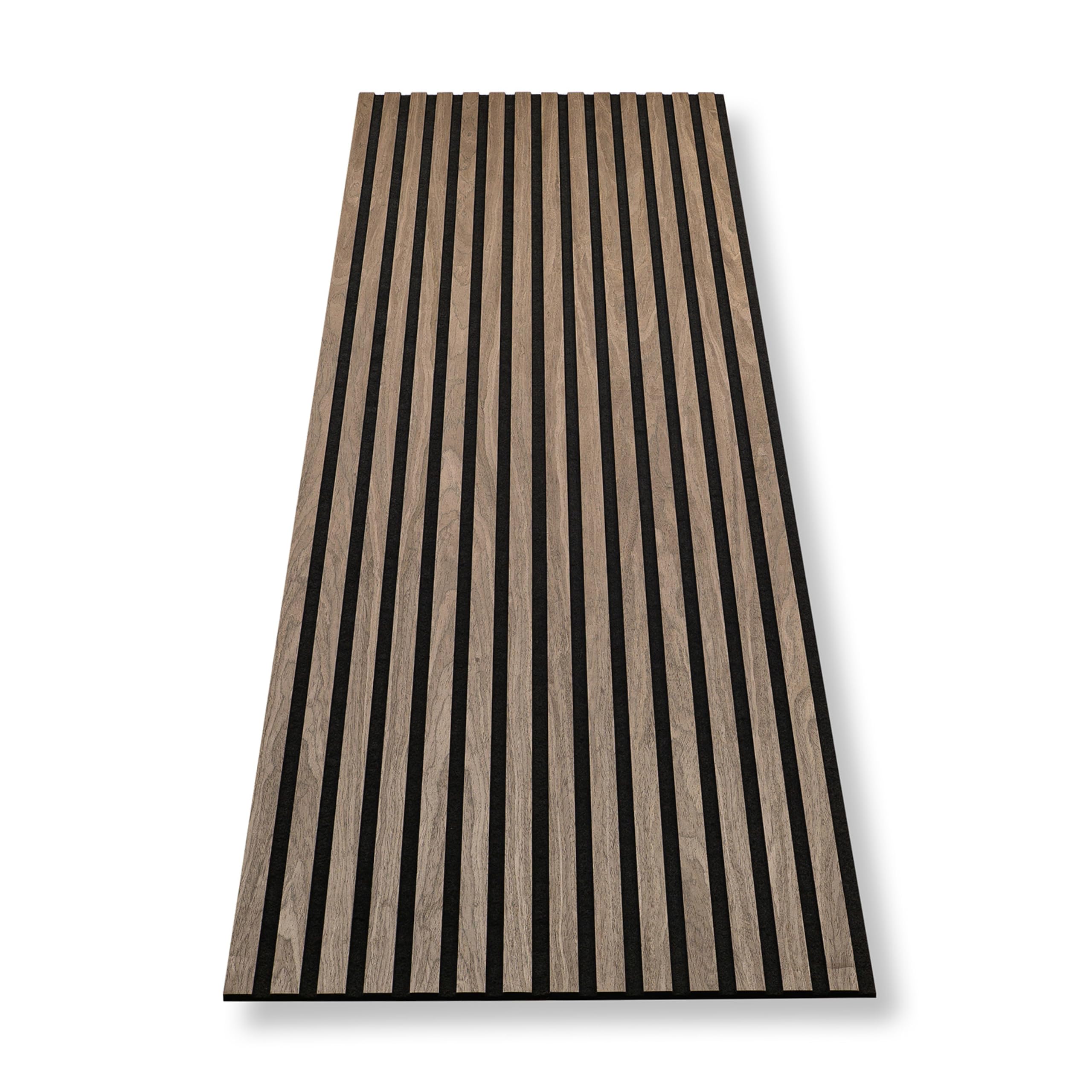 HAGEFOL® Akustikpaneele selbstklebend 240x56 cm, Farbe: Walnuss, Wandpaneele Holz Optik Wanddeko, 3D Lamellenwand Schallschutzplatte aus Holzfurnier auf Akustik Filz (2 Stück, 240x28cm im Paket)