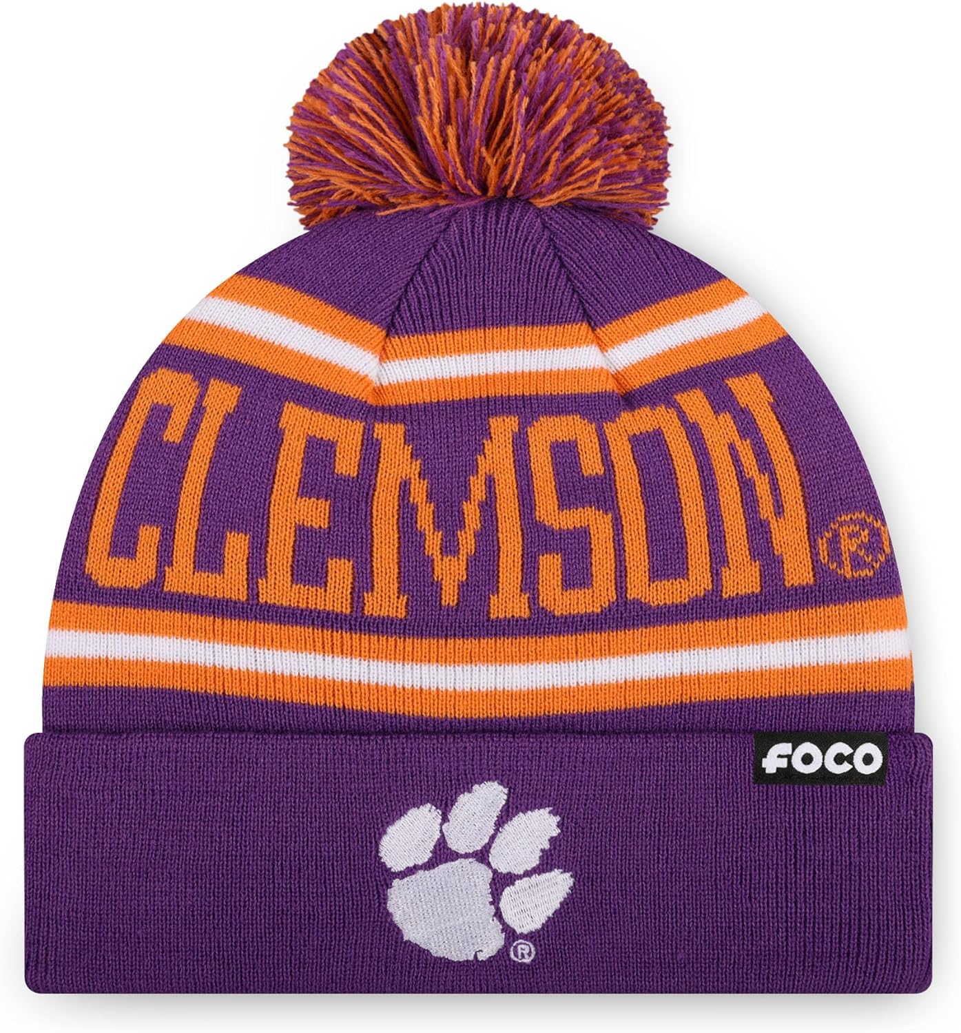 FOCO NCAA College Team Logo Stripe Pom Beanie Hat