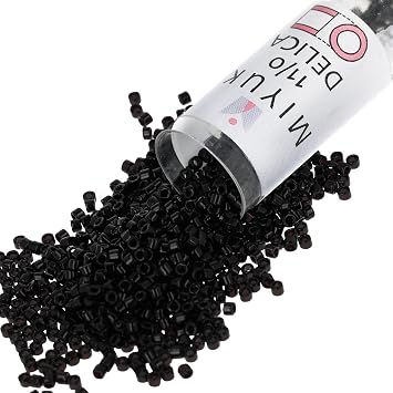 Miyuki Delica Seed Beads Size 11/0 1.6 mm, DB0010, Black, 7.2 g, Approx. 1440 Beads, Made in Japan | Size 11/0 1.6 mm, DB0010, Black, 7.2 g, Approx. 1440 Beads, Made in Japan