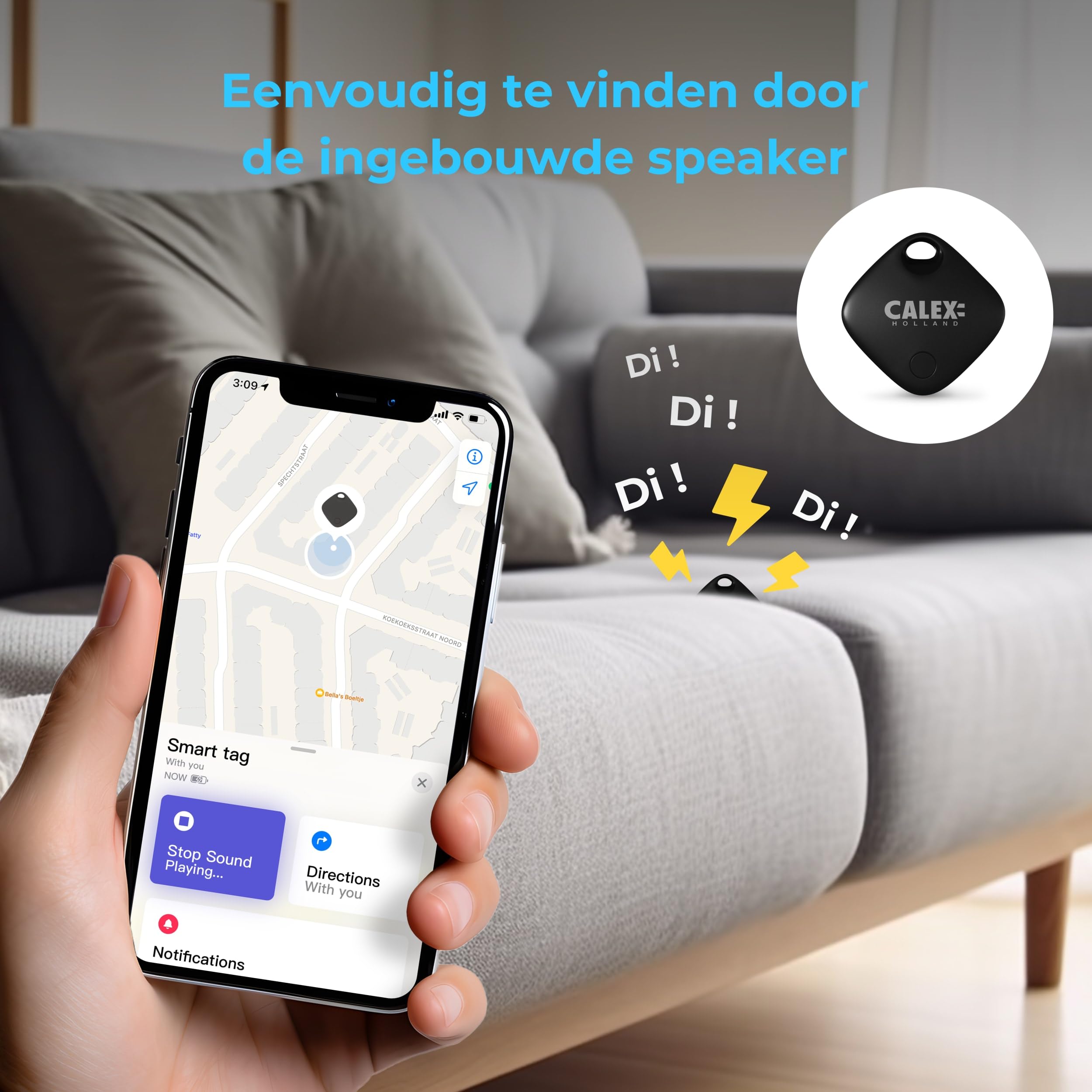 Calex Smart Tag - Lot de 3 - Compatible avec la Fonction de localisation Apple Find My, Suivi de Clés, Tracker Bluetooth avec Notification Sonore pour Fonction de Recherche