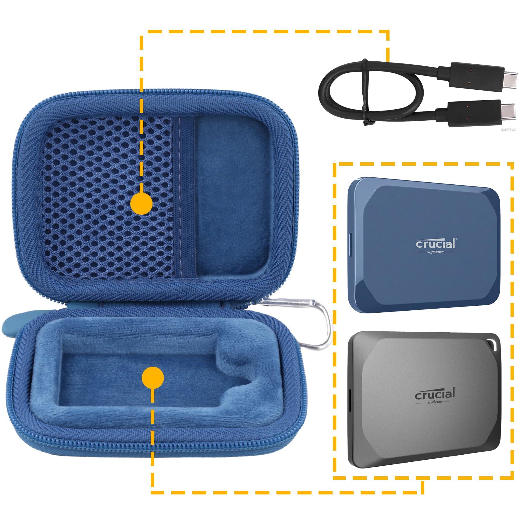 Aenllosi per Crucial X10/X10 Pro/X9/X9 Pro 1TB/2TB/4TB SSD Portatile, Custodia Protettiva per Unità USB Crucial, Organizzatore per SSD Esterni, Blu (Solo Custodia)
