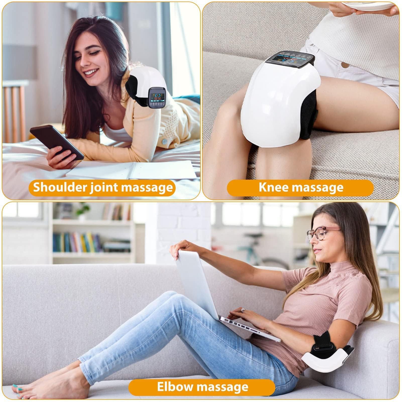 Masajeador de Rodilla Inalámbrico, Masaje Electrónico Recargable Portátil, Pantalla de Botón Táctil LED, para Lesiones de Dolor en Las Articulaciones de la