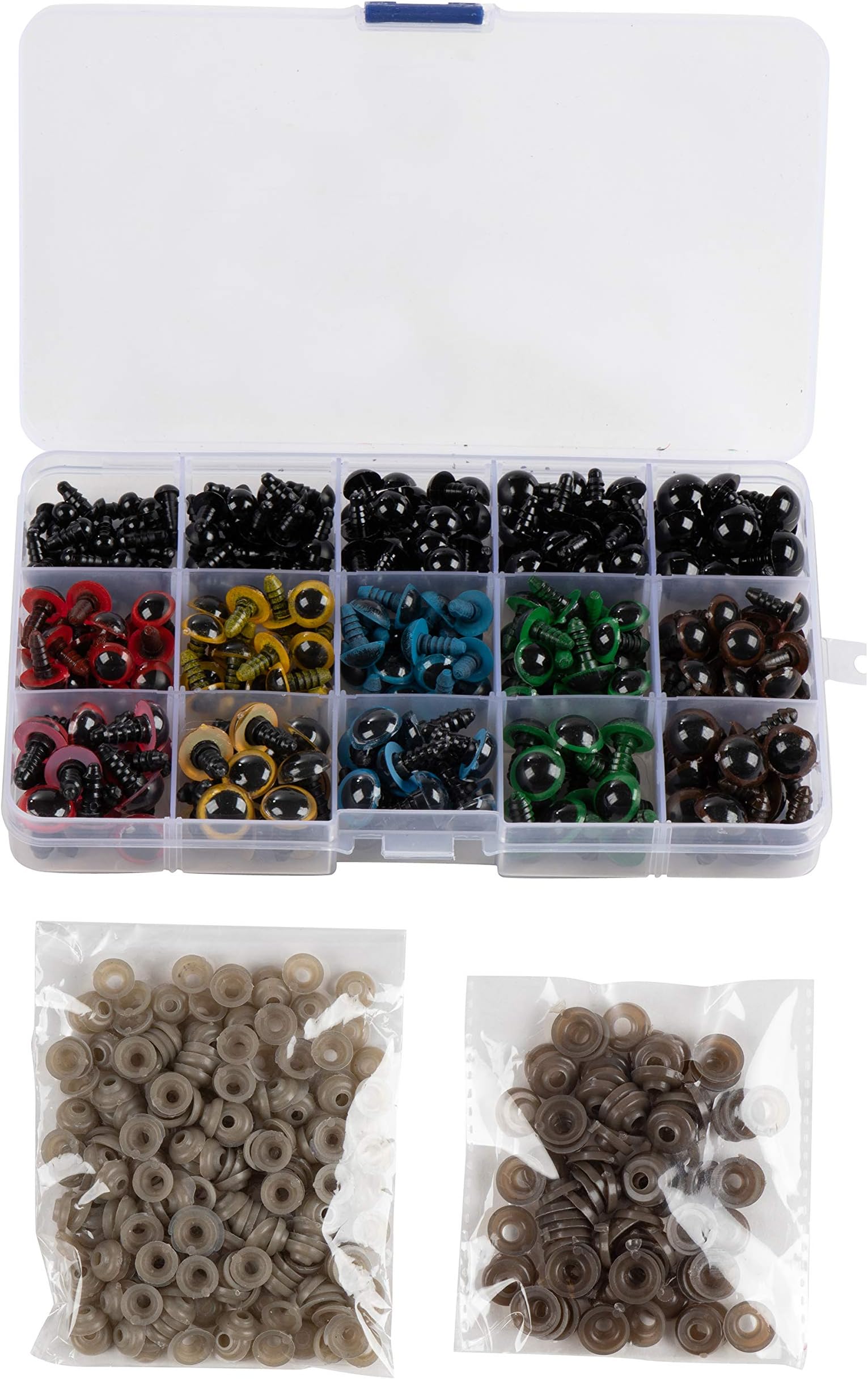 Safety Eyes - 304-Pack Doll Eyes With Storage Box And Washers, Plastic Craft Eyes, Button Eyes, 6 Assorted Designs, 5 Assorted Sizes