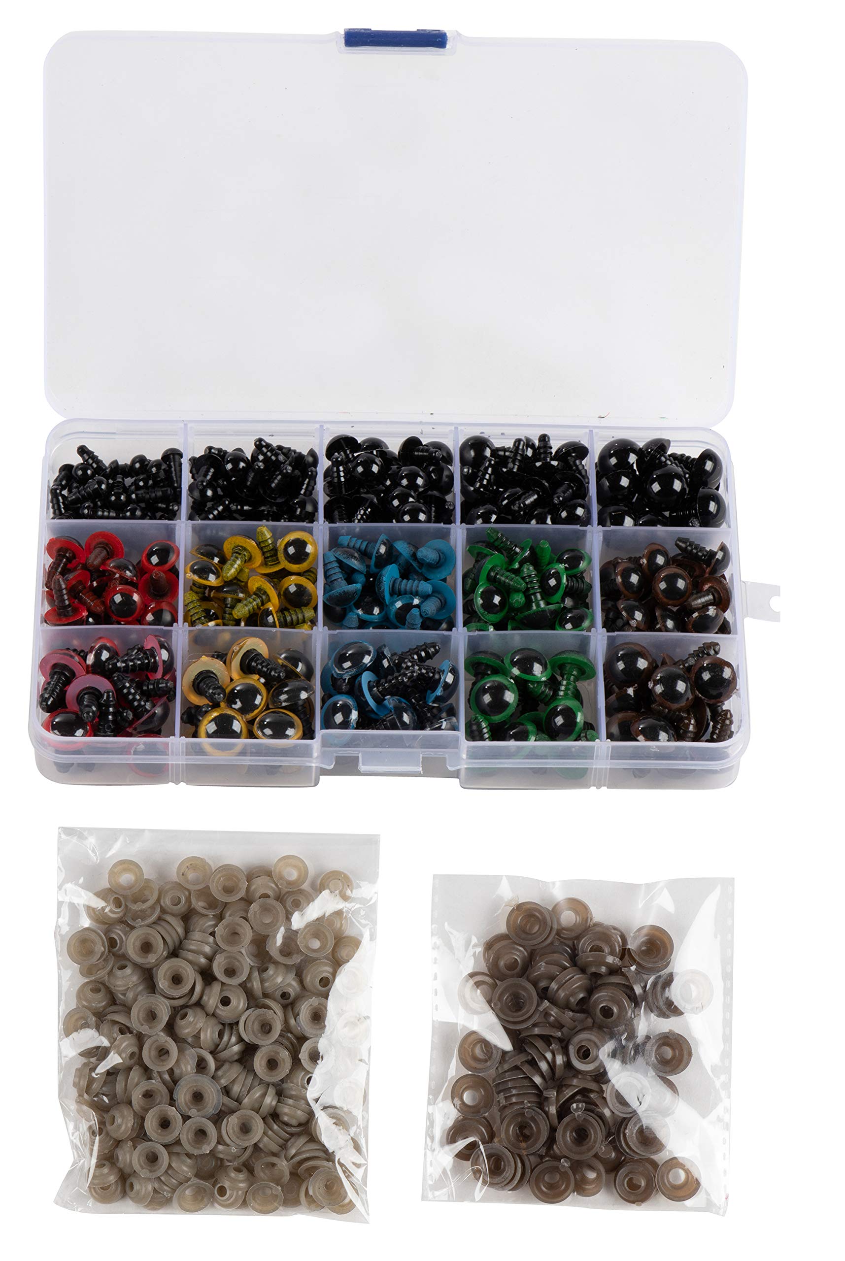 Safety Eyes - 304-Pack Doll Eyes With Storage Box And Washers, Plastic Craft Eyes, Button Eyes, 6 Assorted Designs, 5 Assorted Sizes