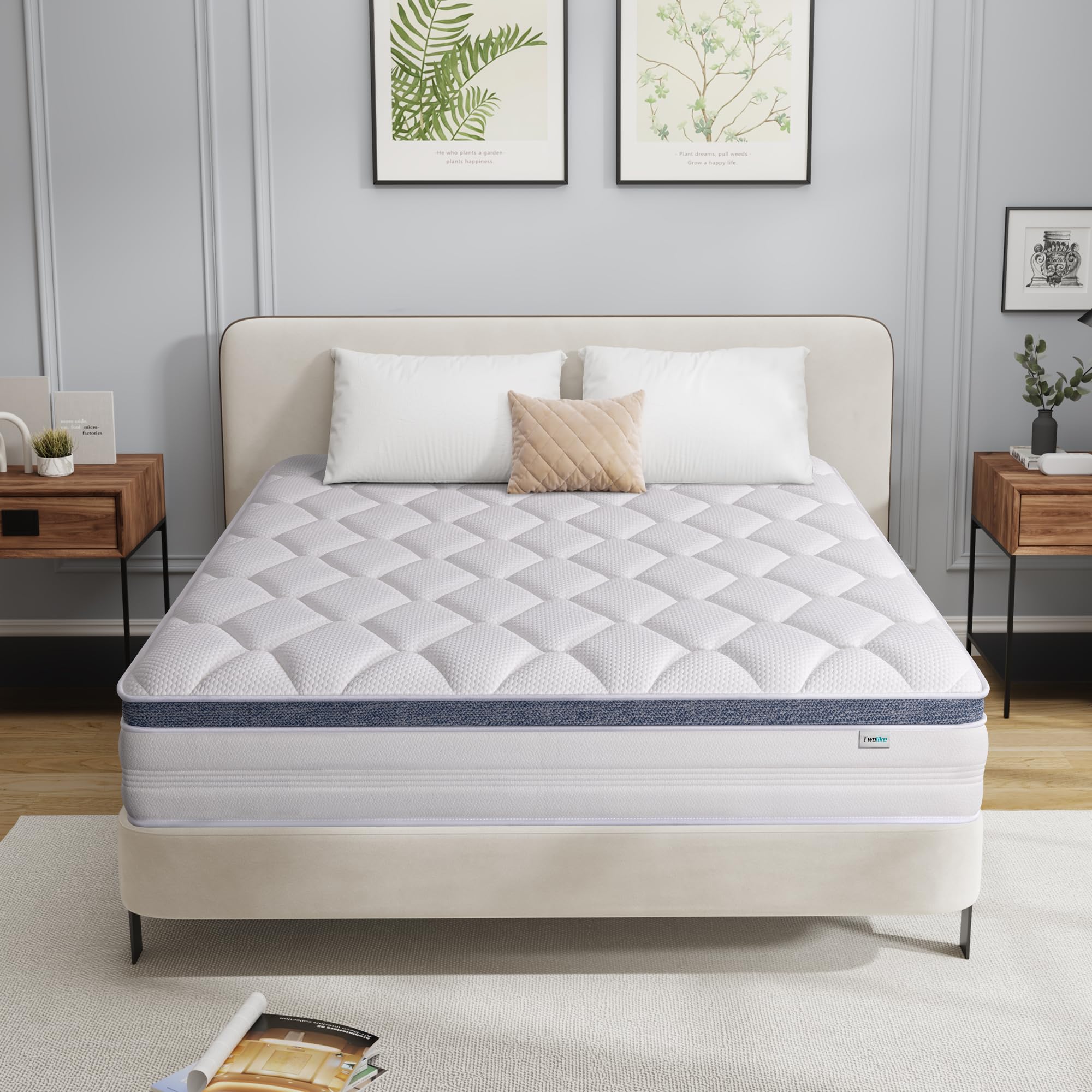 Twolike30CM Individually Wrapped Coils Innerspring Memory Foam Hybrid Mattress,Medium Firm Spring King Mattress 180 * 200 * 30CM