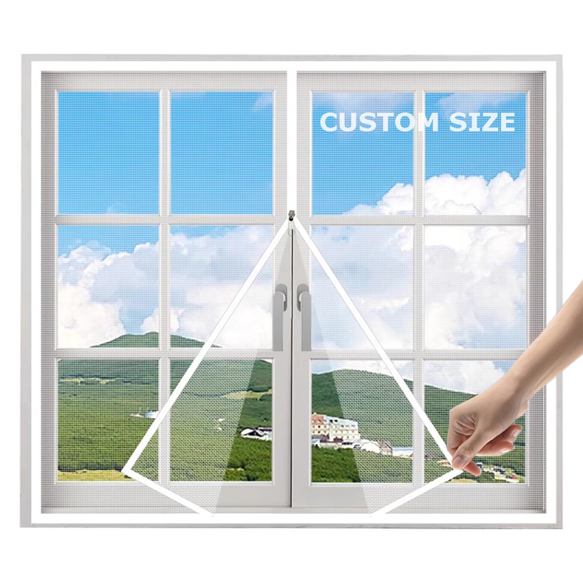 Hruile White Custom Mosquito Window Screen Mesh, Polyester Self-Adhesive Cat Window Guard Screen, Cat Safety Netting, Insect Mesh Fly Bugs Net For Balcony Kitchen Patio