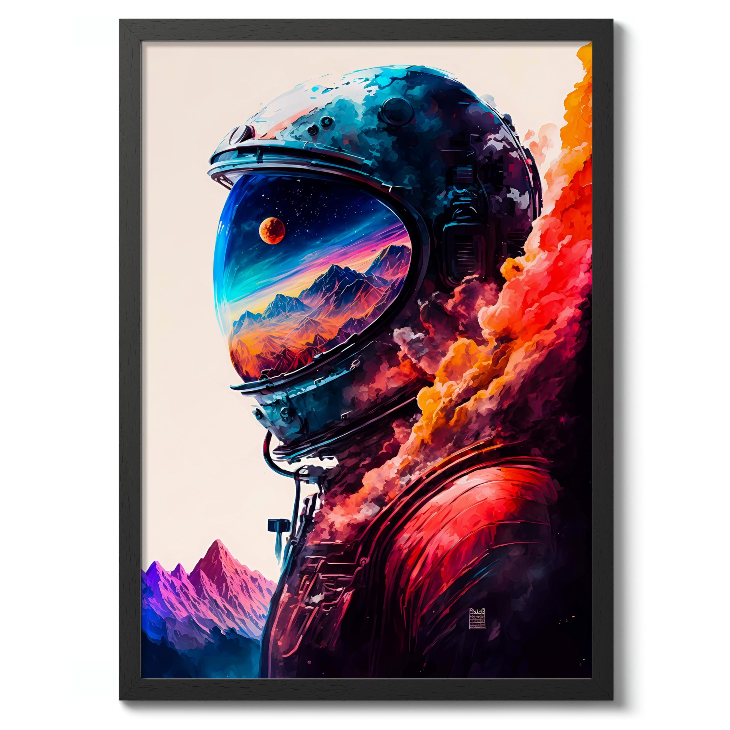 Lone Astronaut Space Poster, Colourful Abstract Astronomy Wall Art Home Decor, Astronaut Planets Print, Archival Matte, A3 (Black Frame) - 42x29.7cm โ image 1