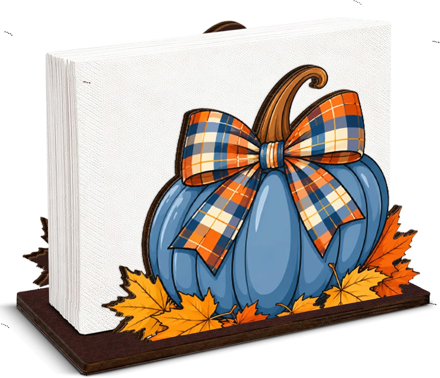 Blue Pumpkin Halloween Autumn Fall Decor Wood Napkin Holder for Table