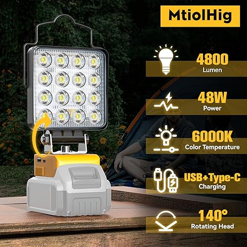 Miniatura 2 de Luz de trabajo LED inalámbrica para batería Milwaukee de 18 V, 19 W, 1900 lúmenes, luz de trabajo portátil para batería M18, luces de trabajo