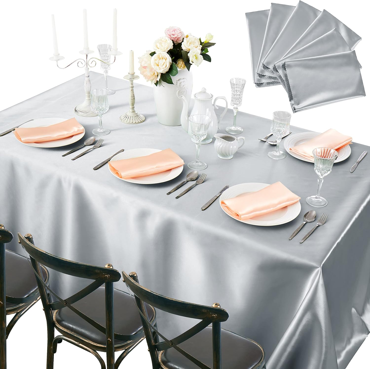 Manyshofu Satin Tablecloth 4Pcs Long Rectangle Tablecloth