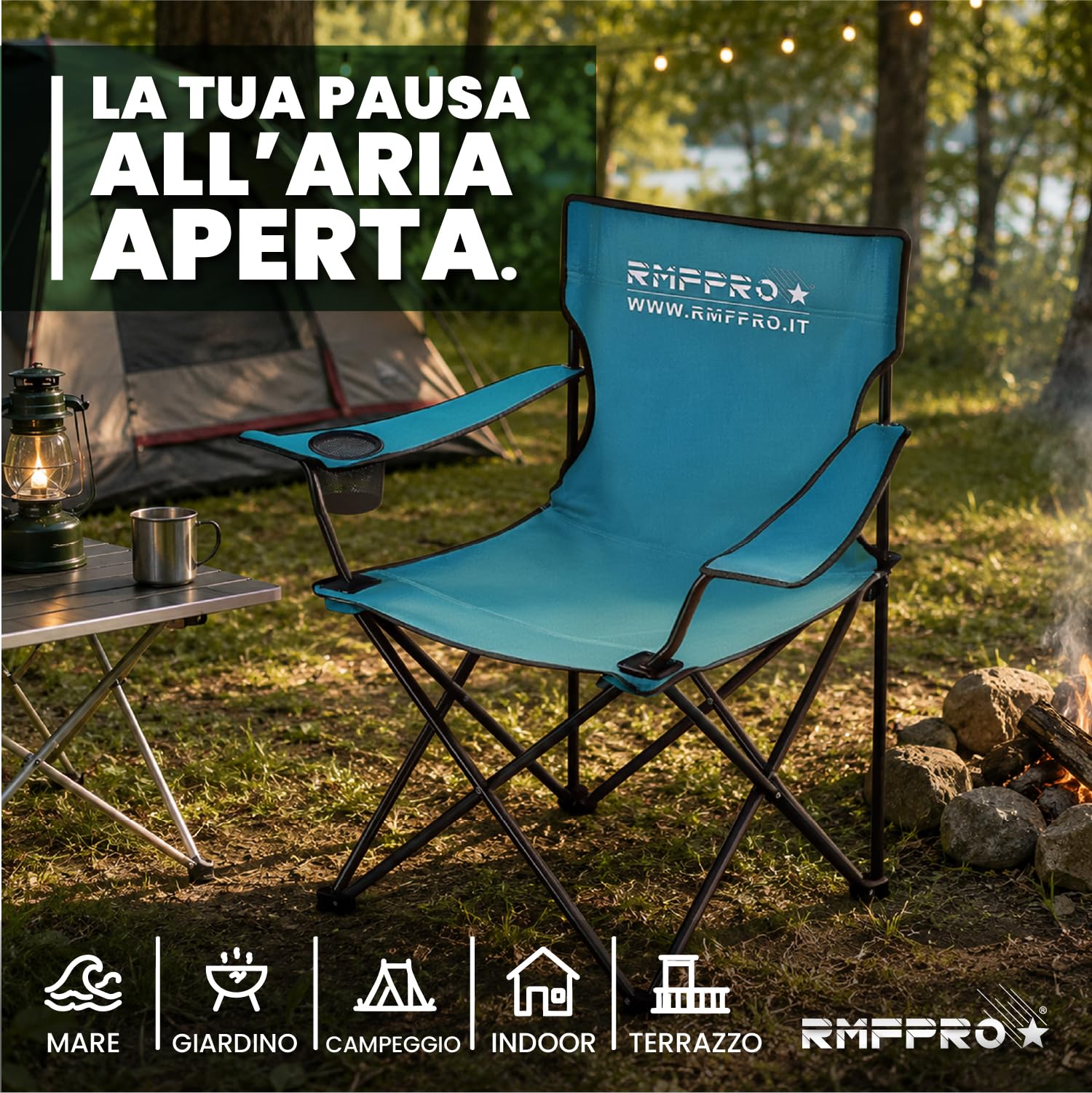 Set 4 Sedie Campeggio Pieghevole con Seduta Comoda e Rilassante, Sedia da Spiaggia Portali con Porta Bicchieri - Sedia Mare e Giardino, Tessuto Leggero Trasportabile Sedia da Esterno Blu