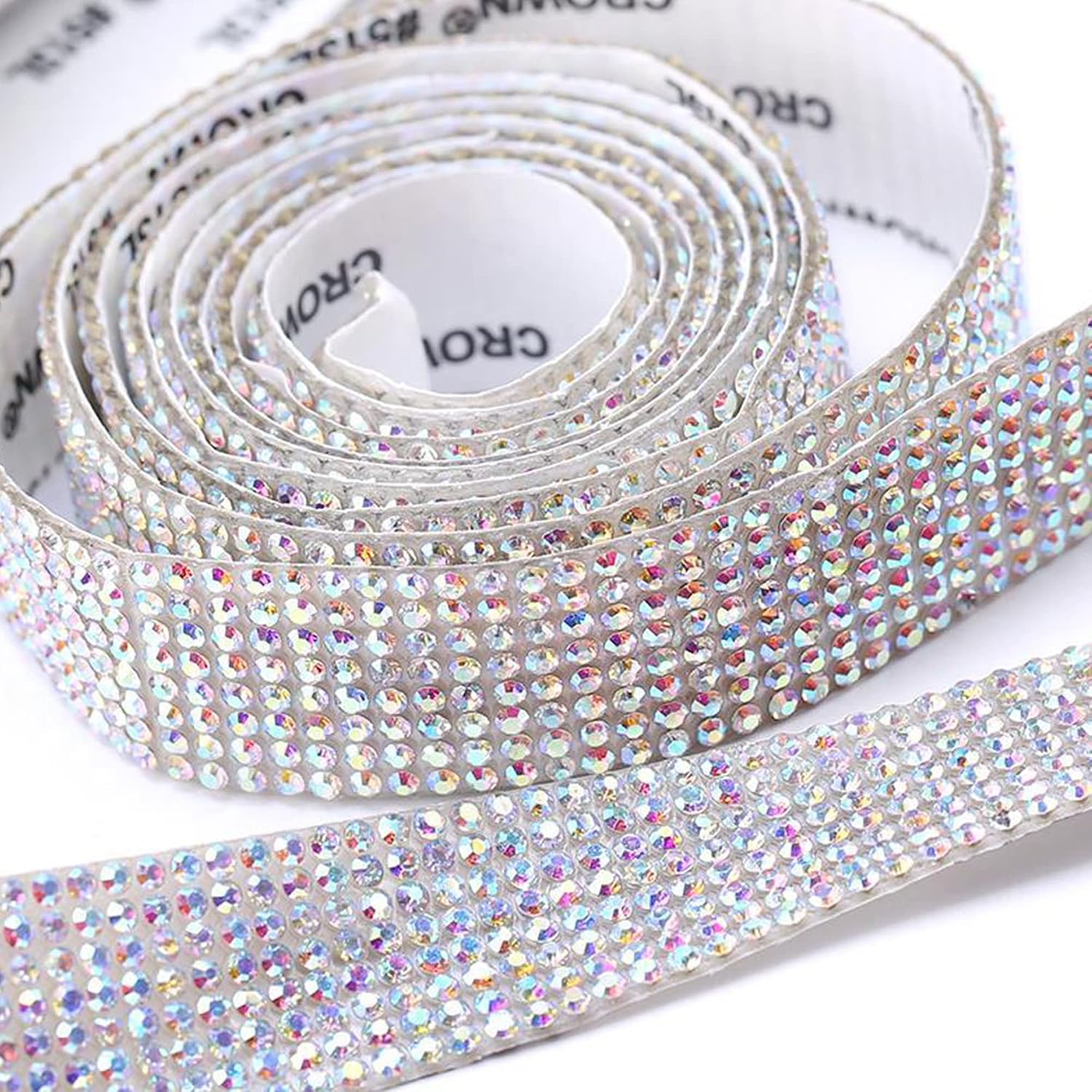 4 Rolls Self-Adhesive Crystal Rhinestone Ribbon, Diamond Bling Tape with 2 mm Rhinestones Sticker for Arts Crafts Wedding Birthday Party DIY Event Car Phone Decoration（AB） image 4