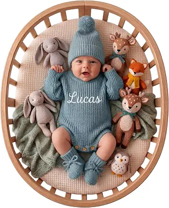 Personalized Embroidered Baby Romper Set with Matching Hat & Booties