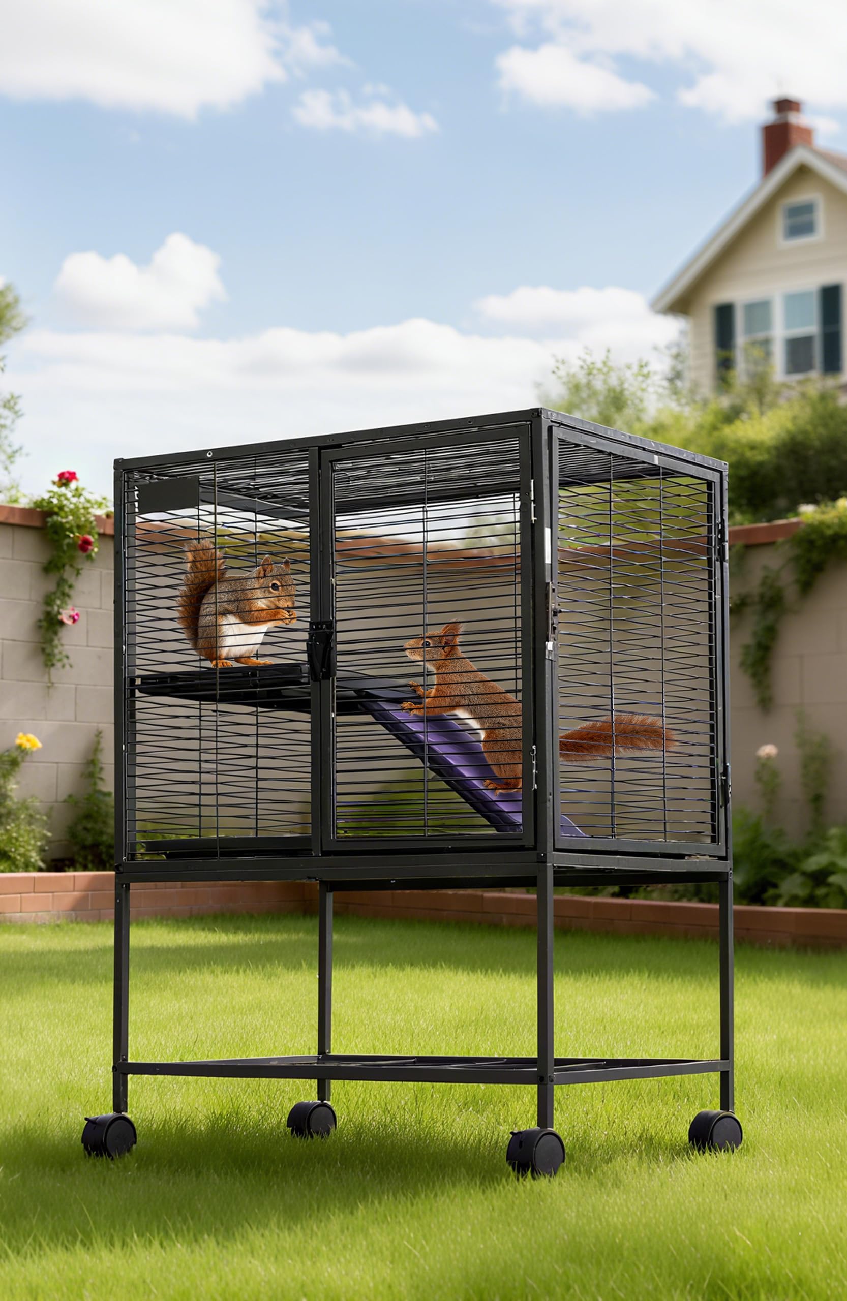 Metall Kleintierkäfig mit Mehreren Ebenen – Herausnehmbare Schublade & Rampe, abschließbar, BPA-frei – Für Frettchen, Hamster, Chinchillas, Kaninchen, Meerschweinchen, Igel & Rennmäuse –
