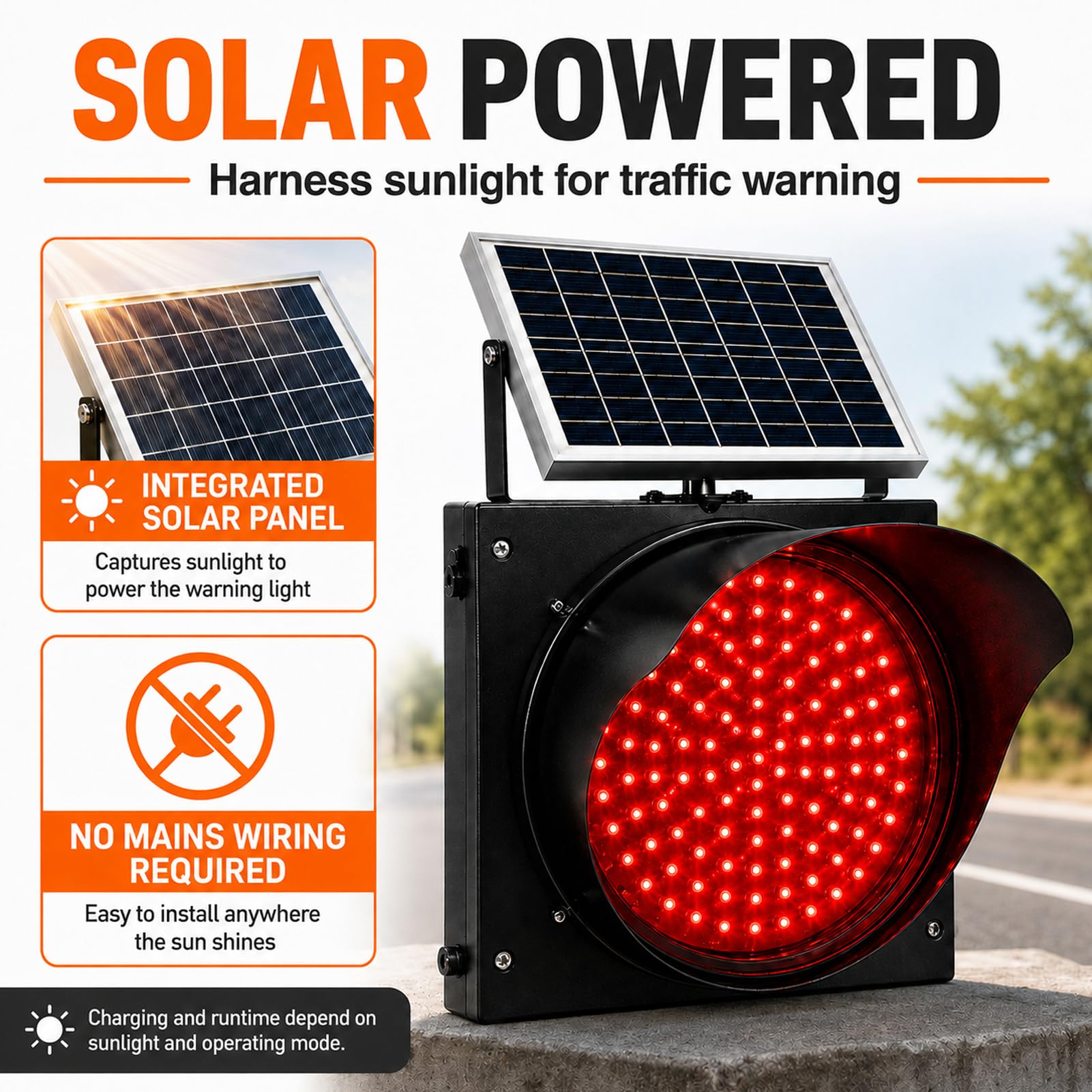 Semáforo Vial Solar, LED Intermitente 12/16 Pulgadas, IP65