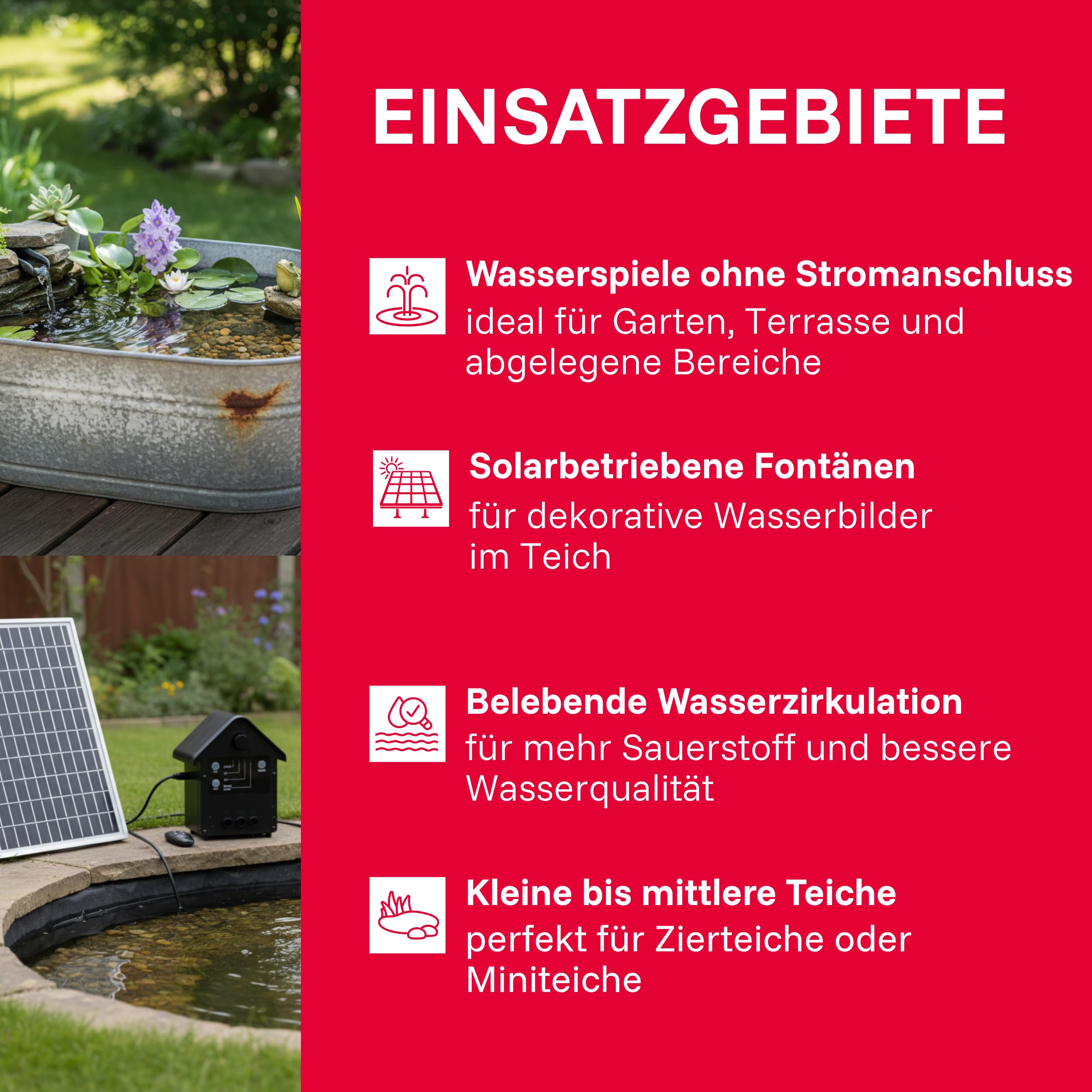 T.I.P. Solarteichpumpe Set mit Akku, Fernbedienung - Wasserspiel, Fontäne für Teich | SPS 300/9 Solar Pumpe fuer Gartenteich mit 4 Fontänen-Düsen, Speicherakku, Timer, Solarpanel & Erdspiess im Komplettset