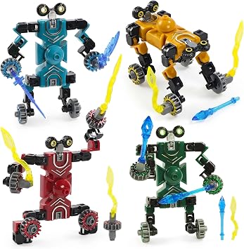Copbopwn 4 Pack Transforming Car Robot Fidget Toys, Transformable Fidget Spinners for Kids & Adults Stress Relief Sensory Toy Creative DIY Building Set Party Bag Fillers Action Figures for Ages 5+