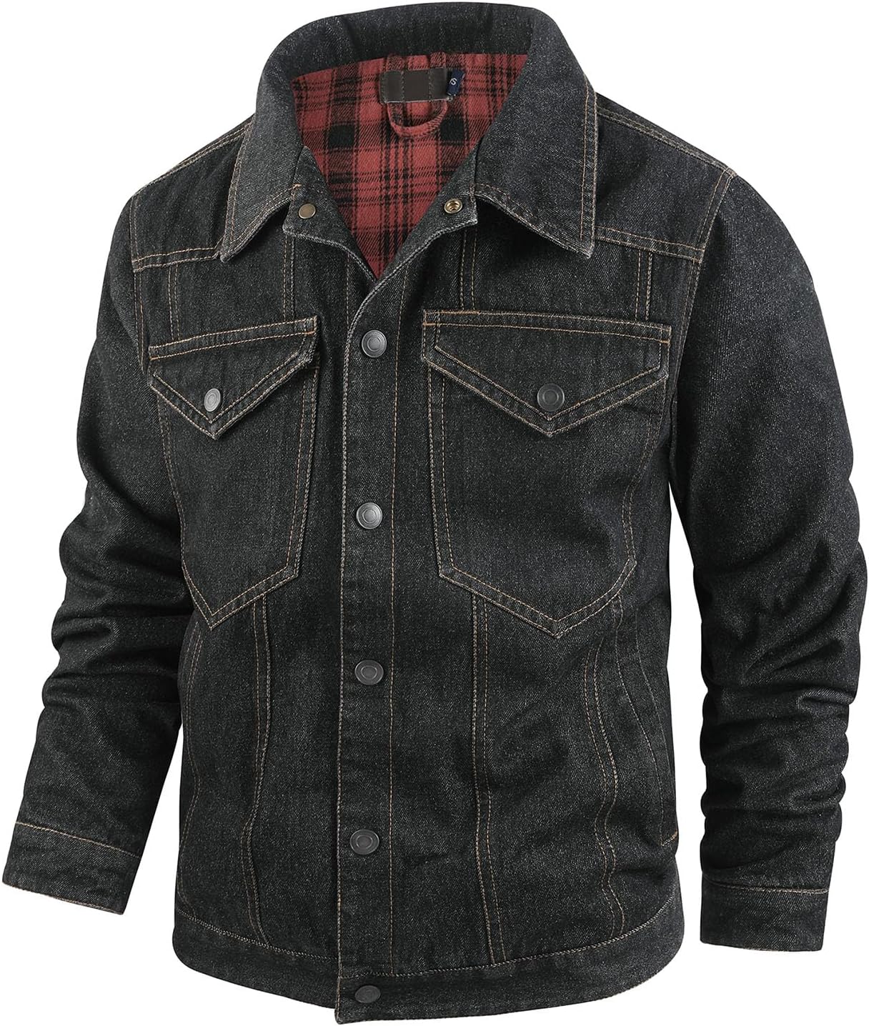 Men's Flannel Lined Denim Jackets Cowboy Cut Western Vintage Rugged Jean Trucker Jacket with Pockets - Image 3