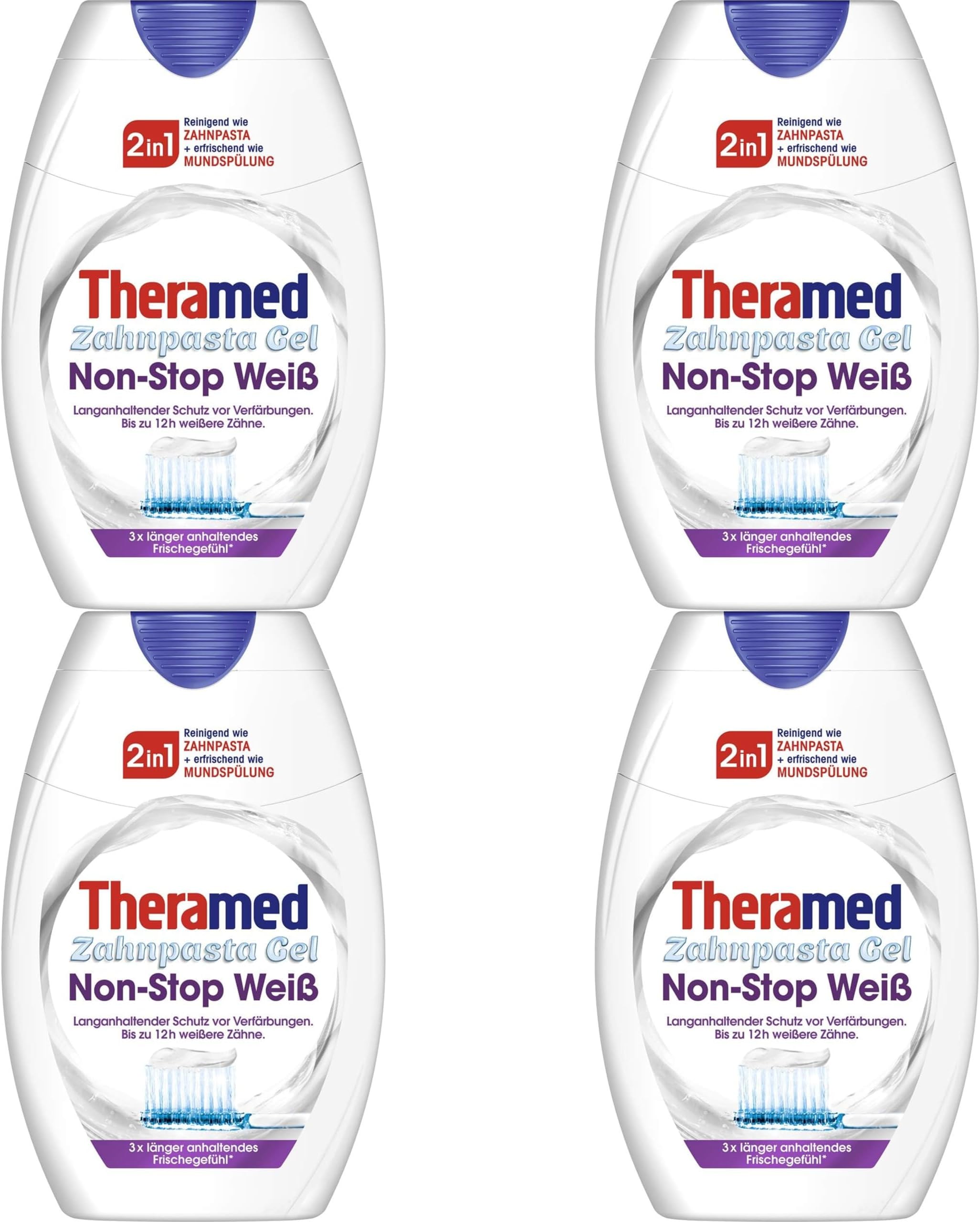 Theramed Toothpaste 2 in 1 Non-Stop White, Fluoride Toothpaste, Freshens Breath and Protects Teeth, 75 ml Toothpaste Multipack (Pack of 4), with Treseida Thank You Card