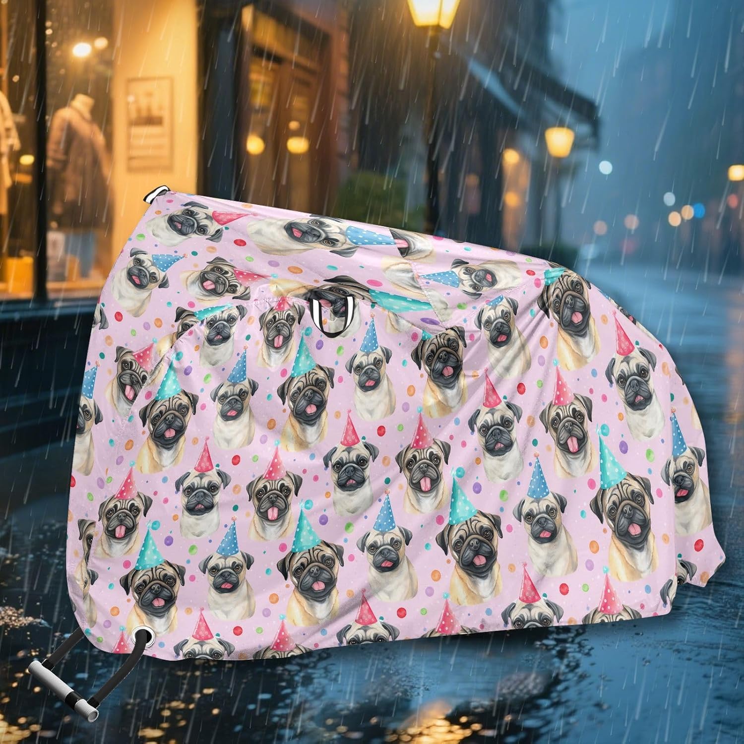 ALAZA Pug Dog Polka Dot Bike Cover Waterproof Outdoor Ebike Bicycle Covers Tarp Protection for 1/2 Bikes, Sun UV Dust Wind Proof