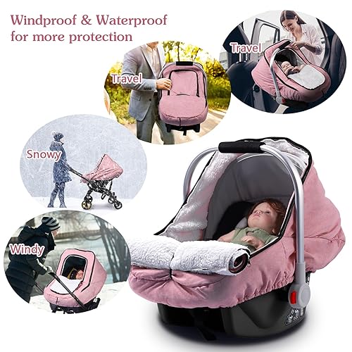 Miniatura 7 de Funda de asiento de automóvil de invierno para bebés, funda de asiento de automóvil para niños y niñas, toldo de felpa de forro polar con orificio