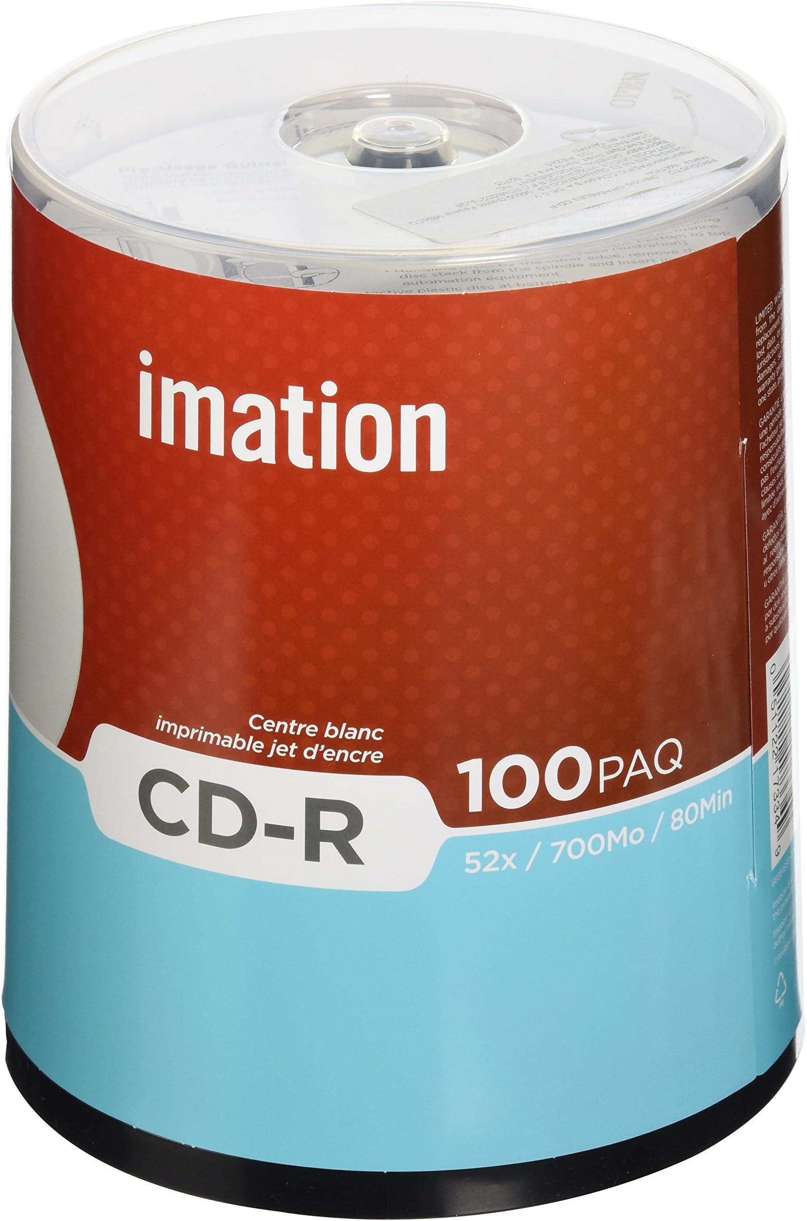 Imation 52x CD-R 700 MB 80 Min 100 Pack Spindle White IJ Printable Hub Printable