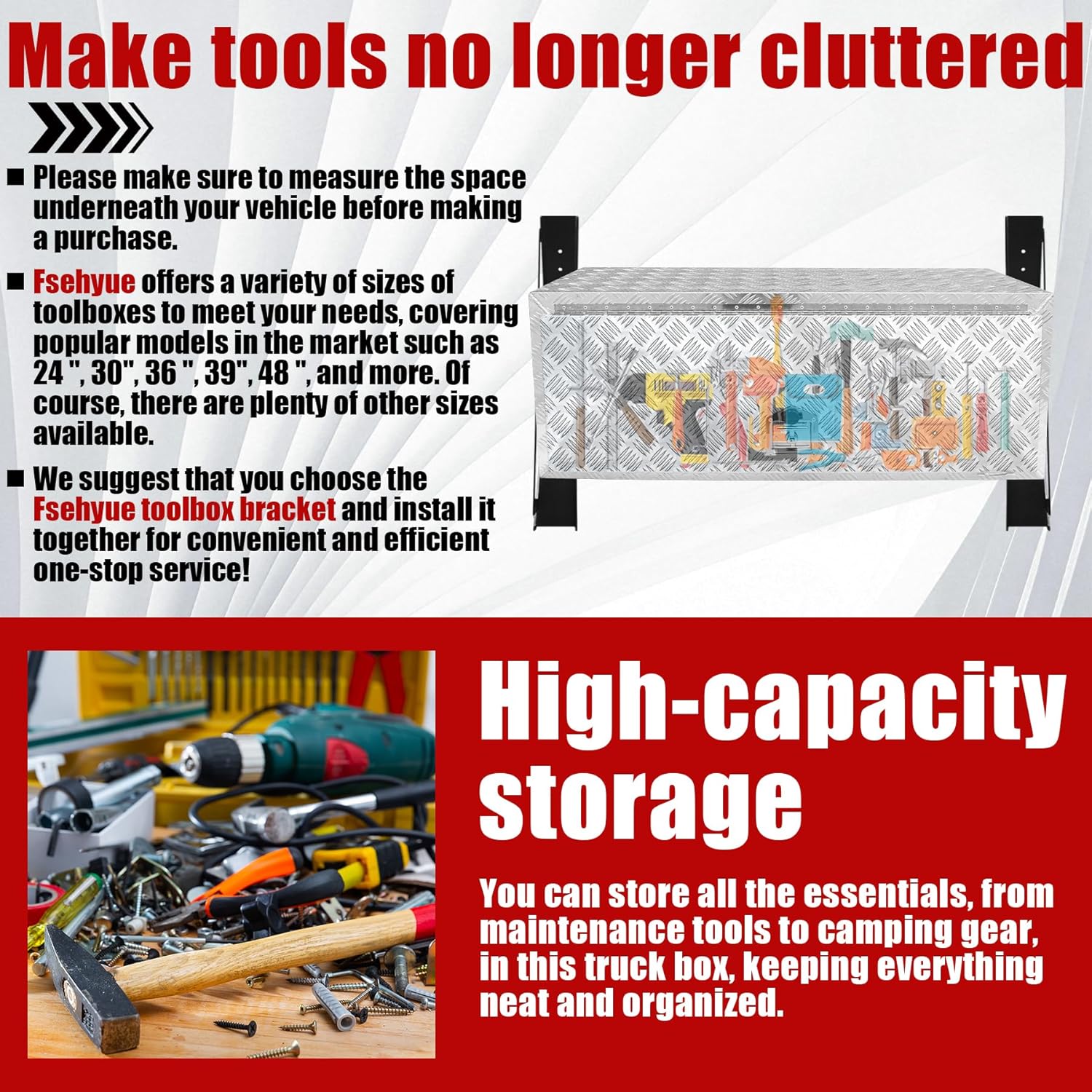 Underbody Truck Tool Box 48"x17"×18" Heavy Duty Aluminum Truck Bed Toolbox with Lock and Keys Suitable for Truck Bed Pickup RV Trailer(Silvery)