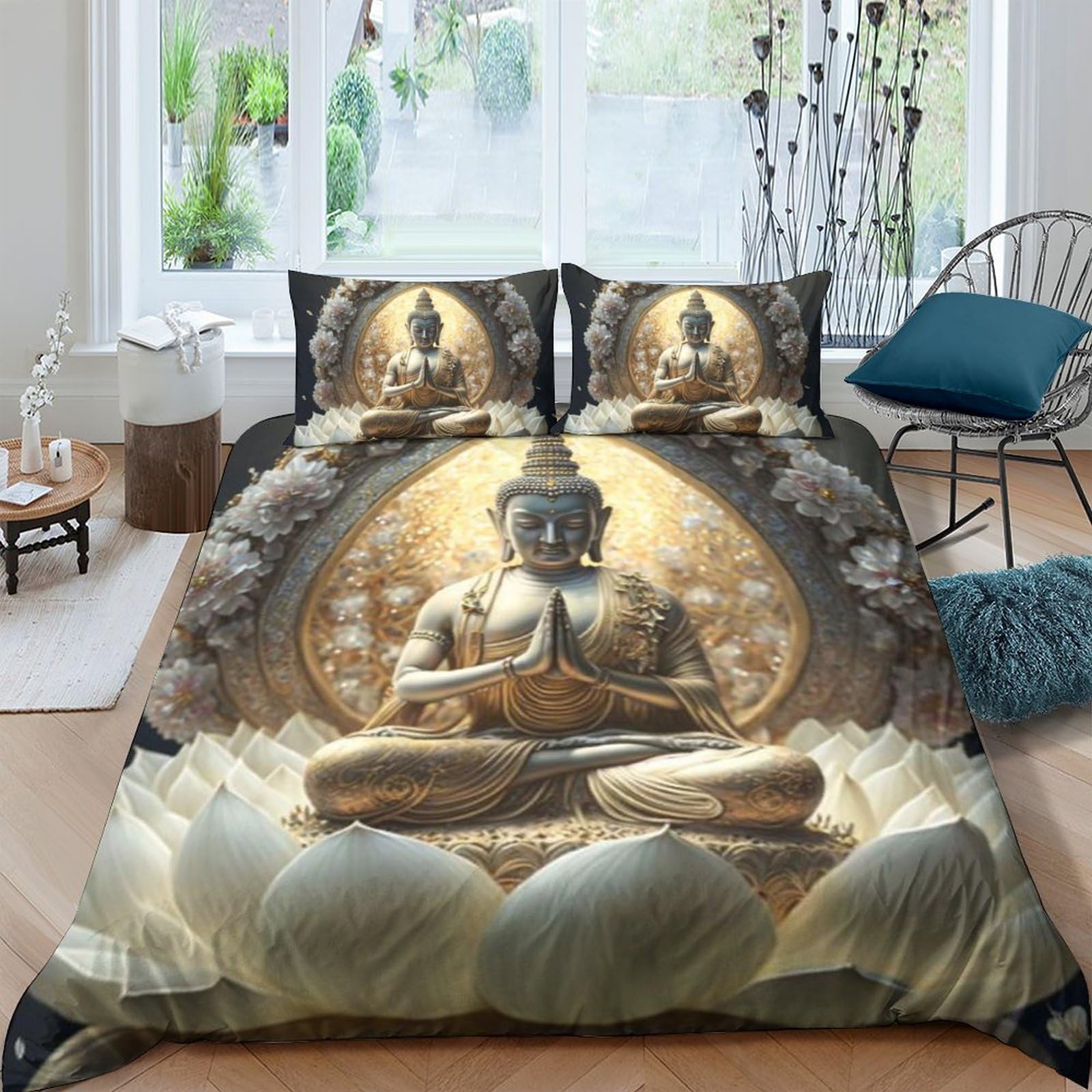 Shaari Duvet Cover 220×230cm - Buddha Mandala Zen Themed Meditatio 3D Pattern Bedding Sets Duvet Cover Set with 2 Pillowcases 50x75cm / A-04