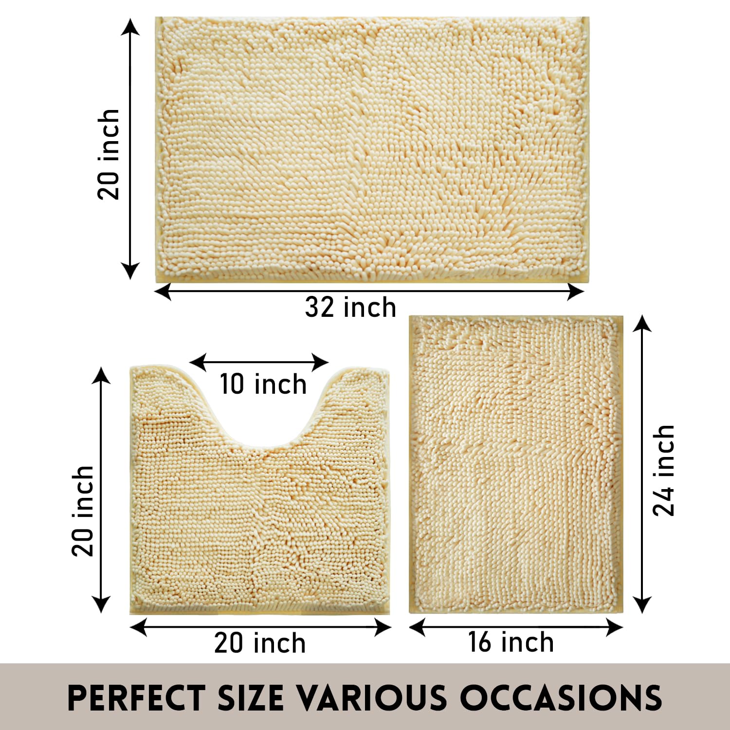 Lot de 3 tapis de salle de bain en chenille, très épais et absorbants, antidérapants, lavables en machine, séchage rapide, doux et confortable, utilisés sous la douche, baignoire et évier,