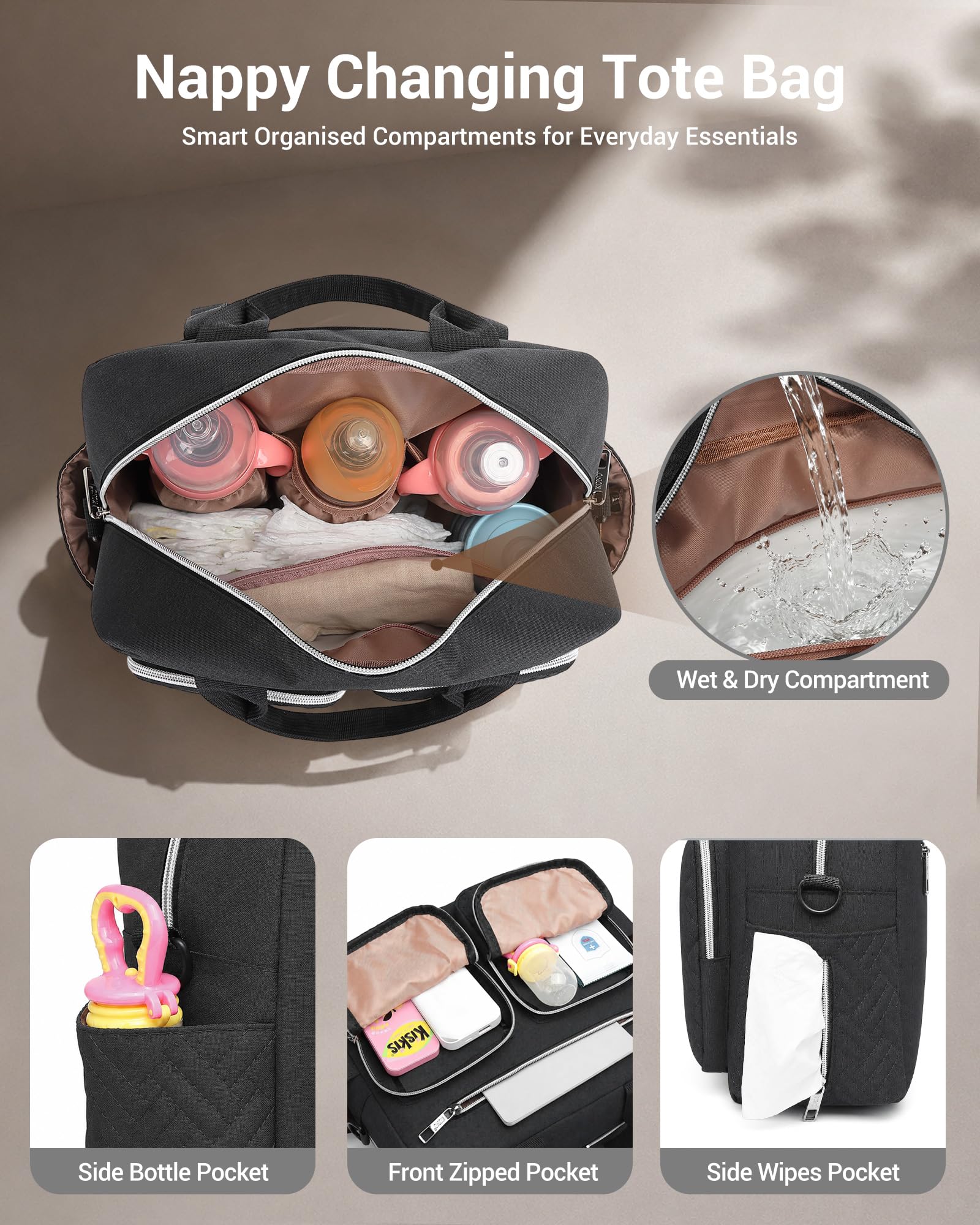 KONO Wickeltasche Baby Diaper Bag, Wasserdicht Babytasche mit Isolierte Organizer-Fächer, Praktisch Kliniktasche Geburt für Krankenhaus, Reisen und Unterwegs, Mama und Papa