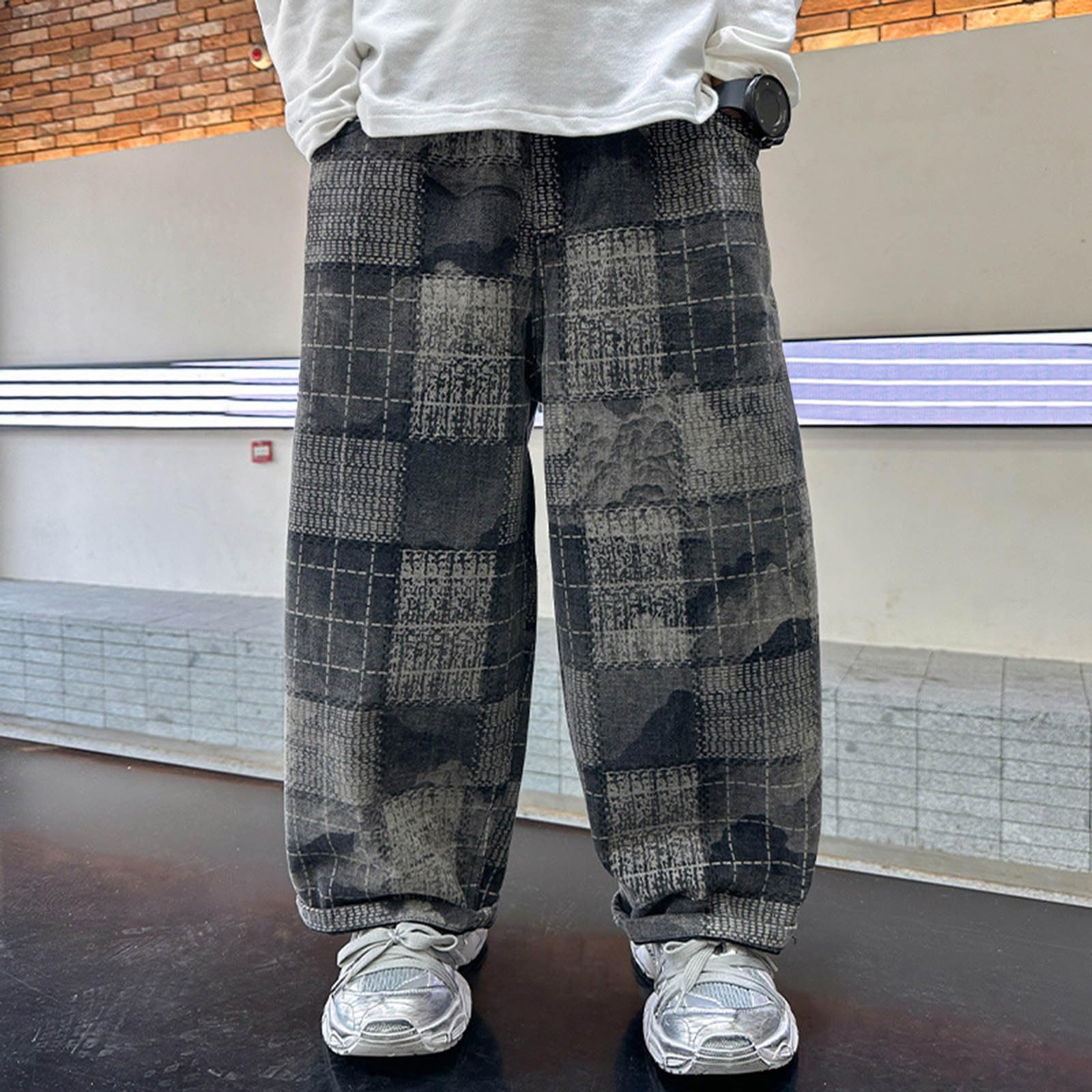 Genérico Vaqueros Elasticos Niño Pantalones Cargo Baggy Jeans Holgados