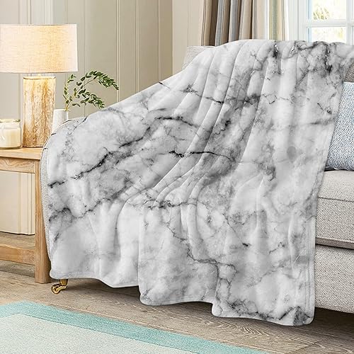 Miniatura 5 de Manta clásica de mármol para sofá, manta supersuave y mullida, cálida y cómoda, manta decorativa de franela de lana para todas las estaciones (50 x