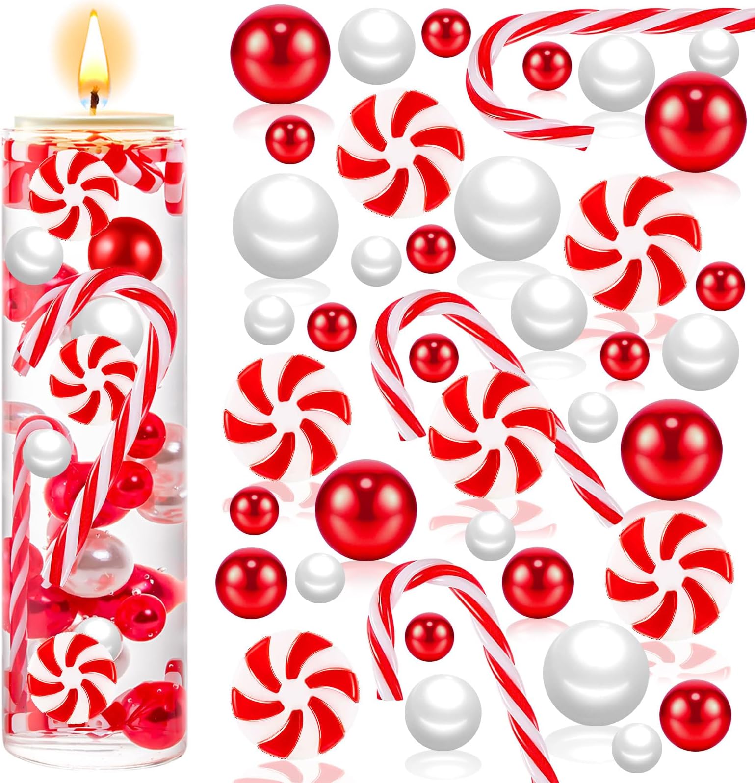 120Pcs Christmas Vase Filler, White and Red Candy Cane Decor, Christmas Vase Fillers for Home Table Decorations
