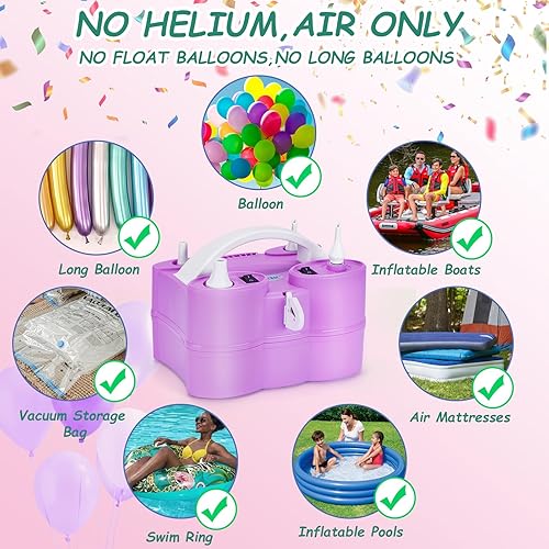 Miniatura 2 de AGPTEK Electric Air Balloon Pump, 110V 600W Rose Red Portable Dual Nozzle InflatorBlower for Party Decoration