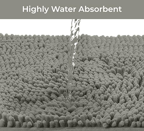 Miniatura 6 de LuxUrux Juego de 2 alfombras de baño de felpa extra suave, material de microfibra de felpilla de 1 pulgada, súper absorbente (juego estándar, gris