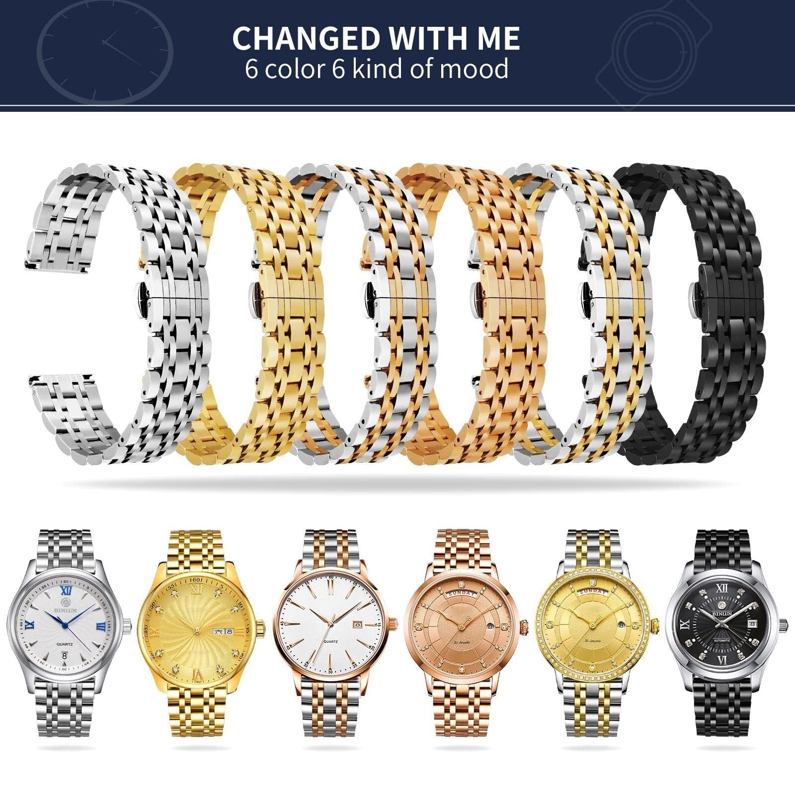 CZKE Bracelet de montre de rechange en acier inoxydable haut de gamme pour homme et femme 14 mm, 16 mm, 18 mm, 21 mm, 22 mm, 20 mm, 12 mm, 19 mm