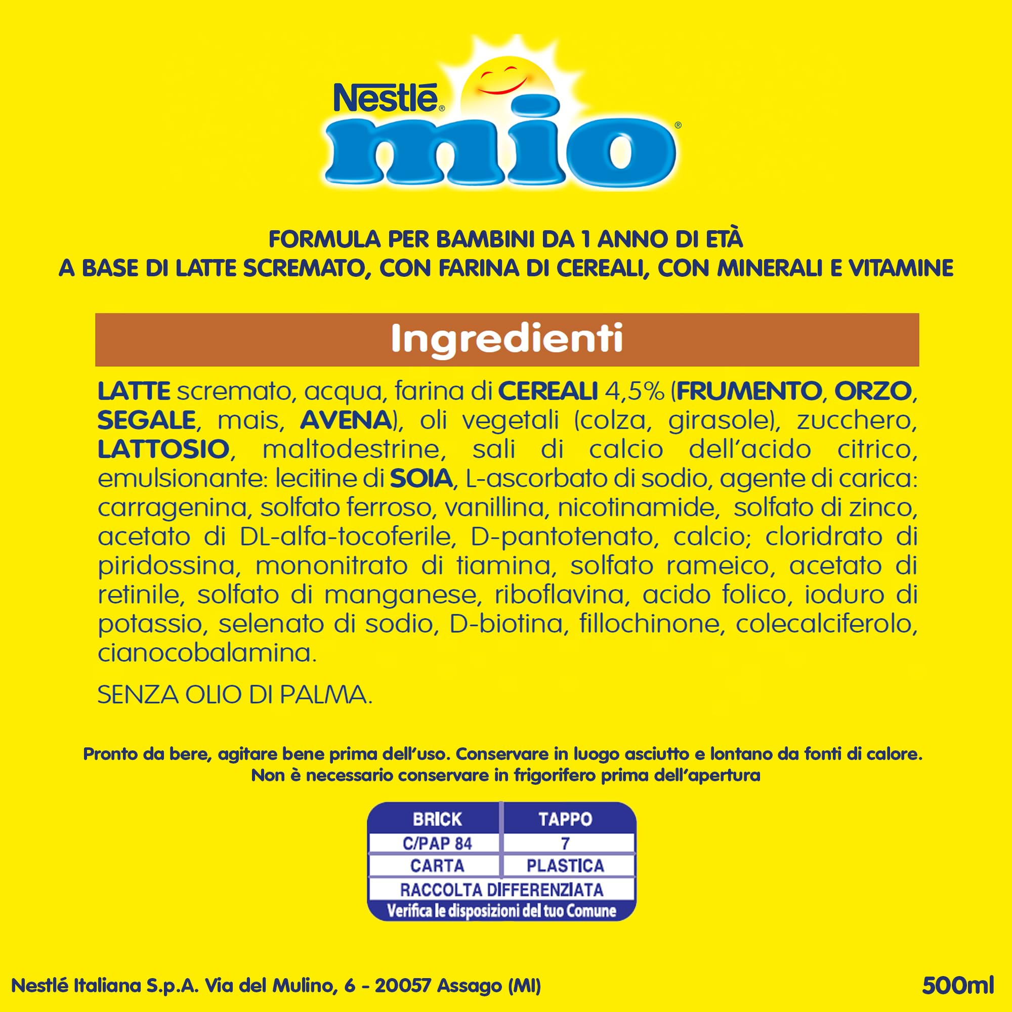 NESTLÉ MIO Latte di Crescita con Cereali Liquido, 12 Brick da 500ml (6L)