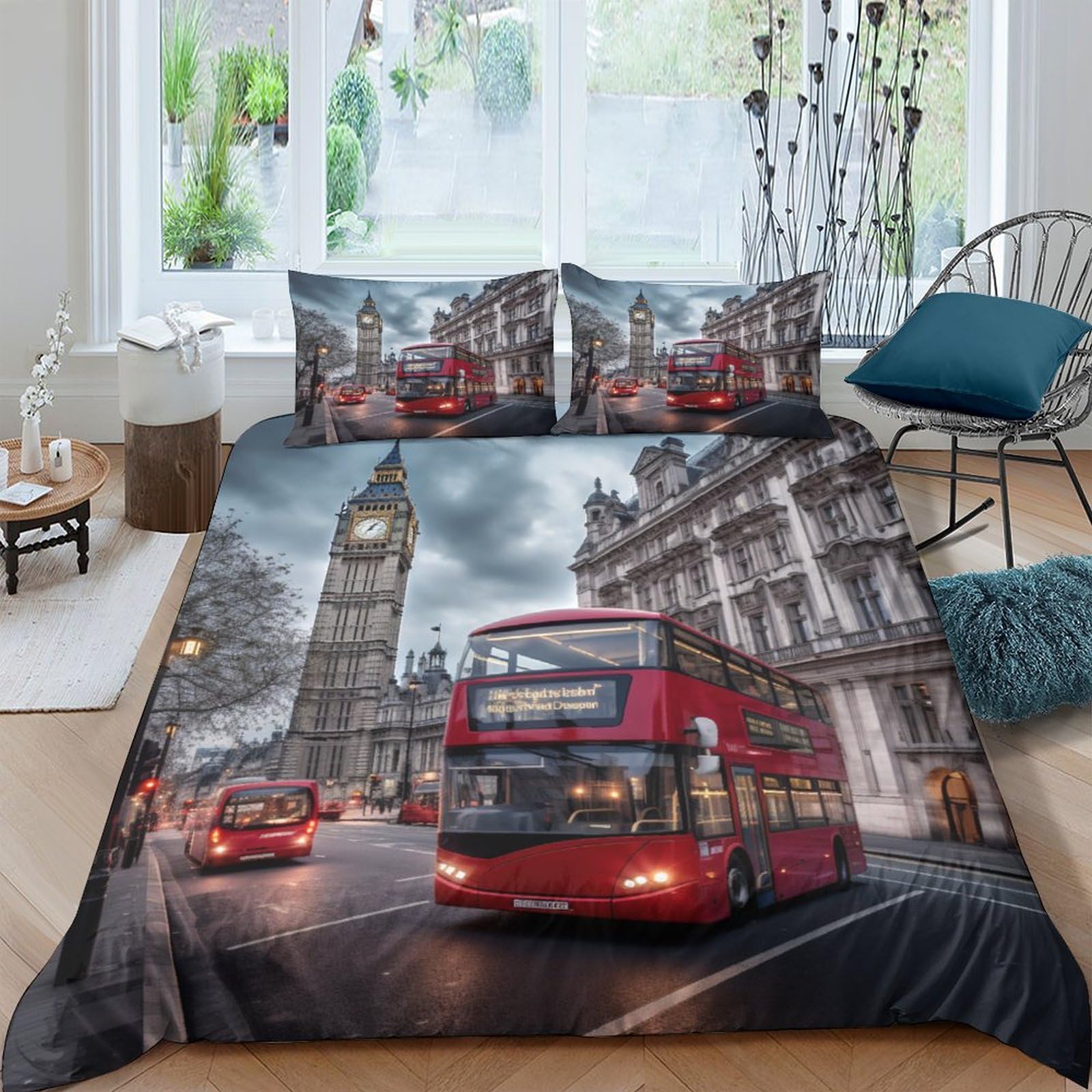 Crjus Style-21 City Of Londonduvet Cover Set 3D Printed Quilt Cover Microfiber Bedding Set Modern City Scene Ultra Soft Hypoallergenic Comforter Cover ​With Zipper Closure For Teen Adult King（220X240cm）