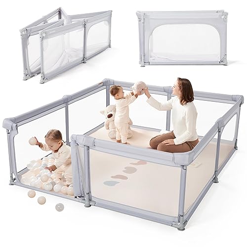 Sweeby Corralito para bebés, 59 x 59 pulgadas, corralitos plegables para bebés y niños pequeños con puerta, corralito grande con puerta de juego