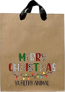 Funny Christmas Gift Bags, Merry Christmas Ya Filthy Animal Medium Size Kraft Gift Bag With Black Ribbon Handles, Novelty Gift Bags, White Elephant Gift Bag, Gift Bag For Friend