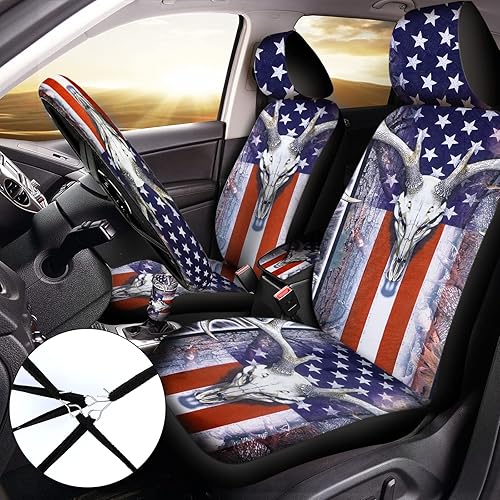 Miniatura 2 de 25 fundas de asiento de camuflaje con bandera estadounidense, accesorios de automóvil de camuflaje de calavera para el 4 de julio, fundas de asiento
