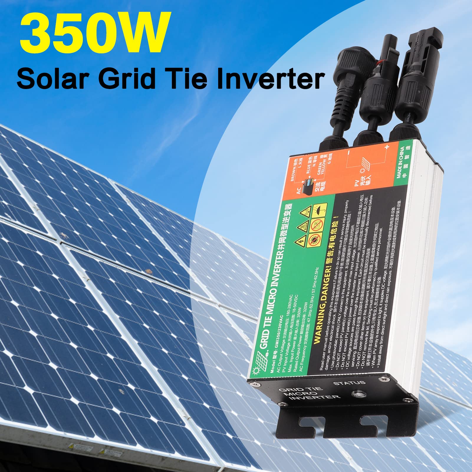 BuyWeek 350W Grid Tie Micro Inverter MPPT Onduleur Solaire à Onde Sinusoïdale Pure IP55 Micro-onduleur étanche pour Panneau Solaire Balcon Power Station 230V