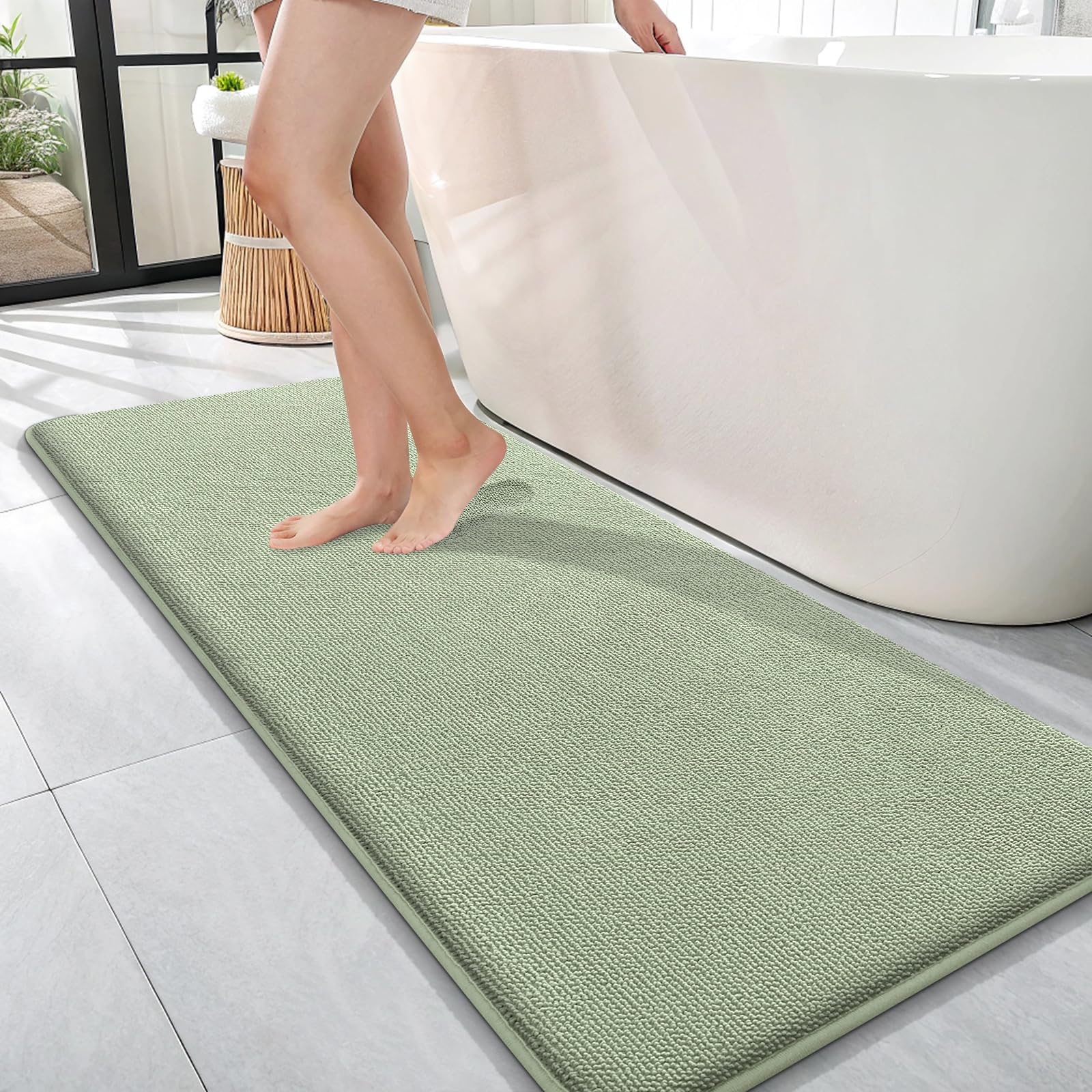 OLANLY Memory Foam Bathroom Runner Rugs 47x17, Long Bath Mats, Sage Green